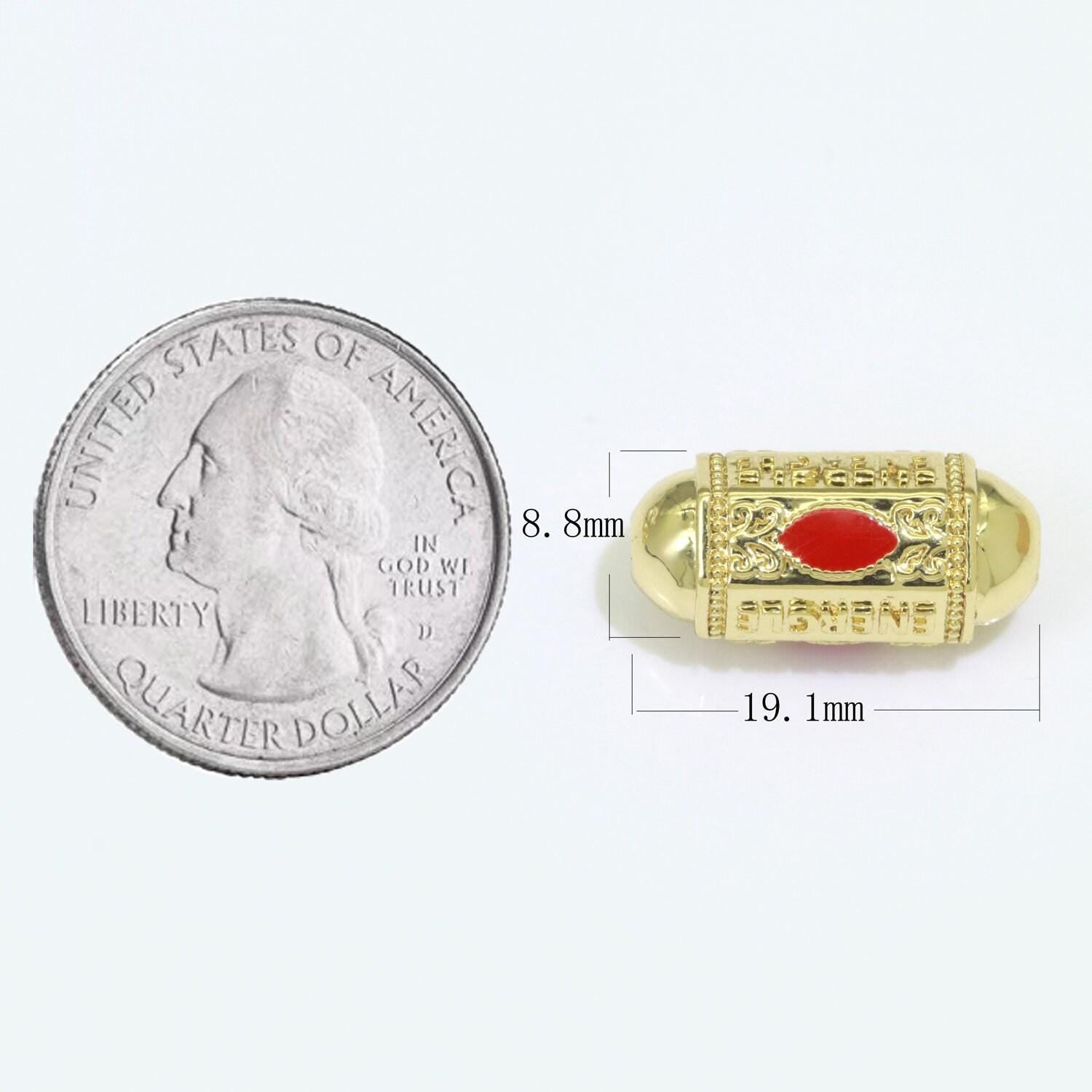 Enamel eye bead spacer pill shape small hole tube spacer beads, 14k gold filled drum barrel bead for bracelet component, b-626
