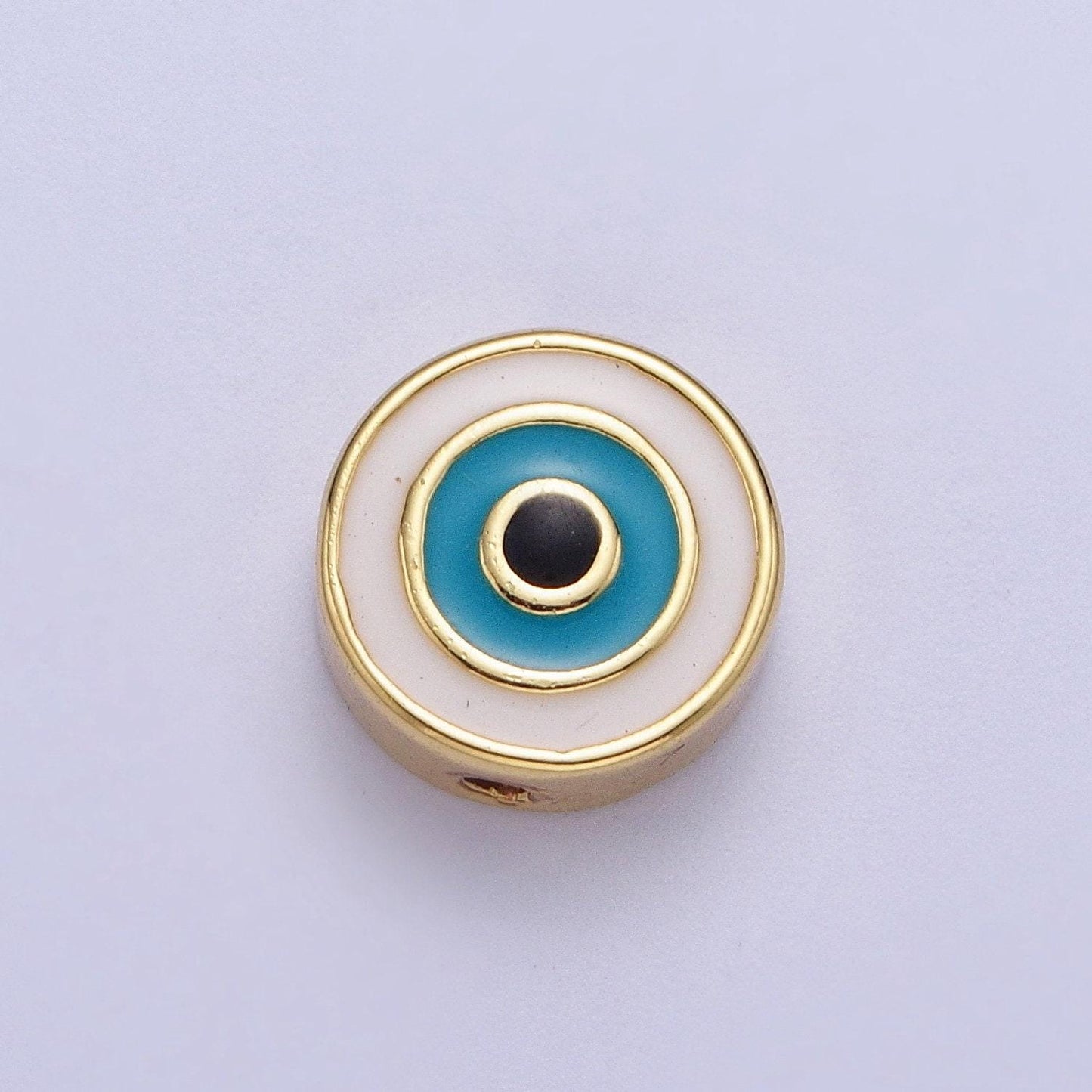 Gold enamel target evil eye bead spacer, 24k gold filled teal & dark blue eye of ra archery target bead spacer | b-937, b-938