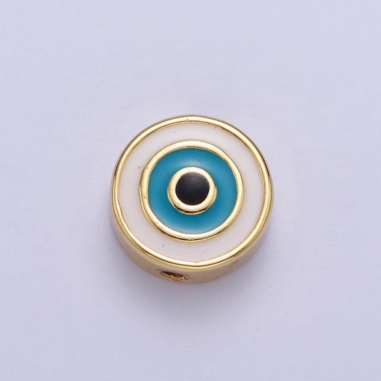 Gold enamel target evil eye bead spacer, 24k gold filled teal & dark blue eye of ra archery target bead spacer | b-937, b-938