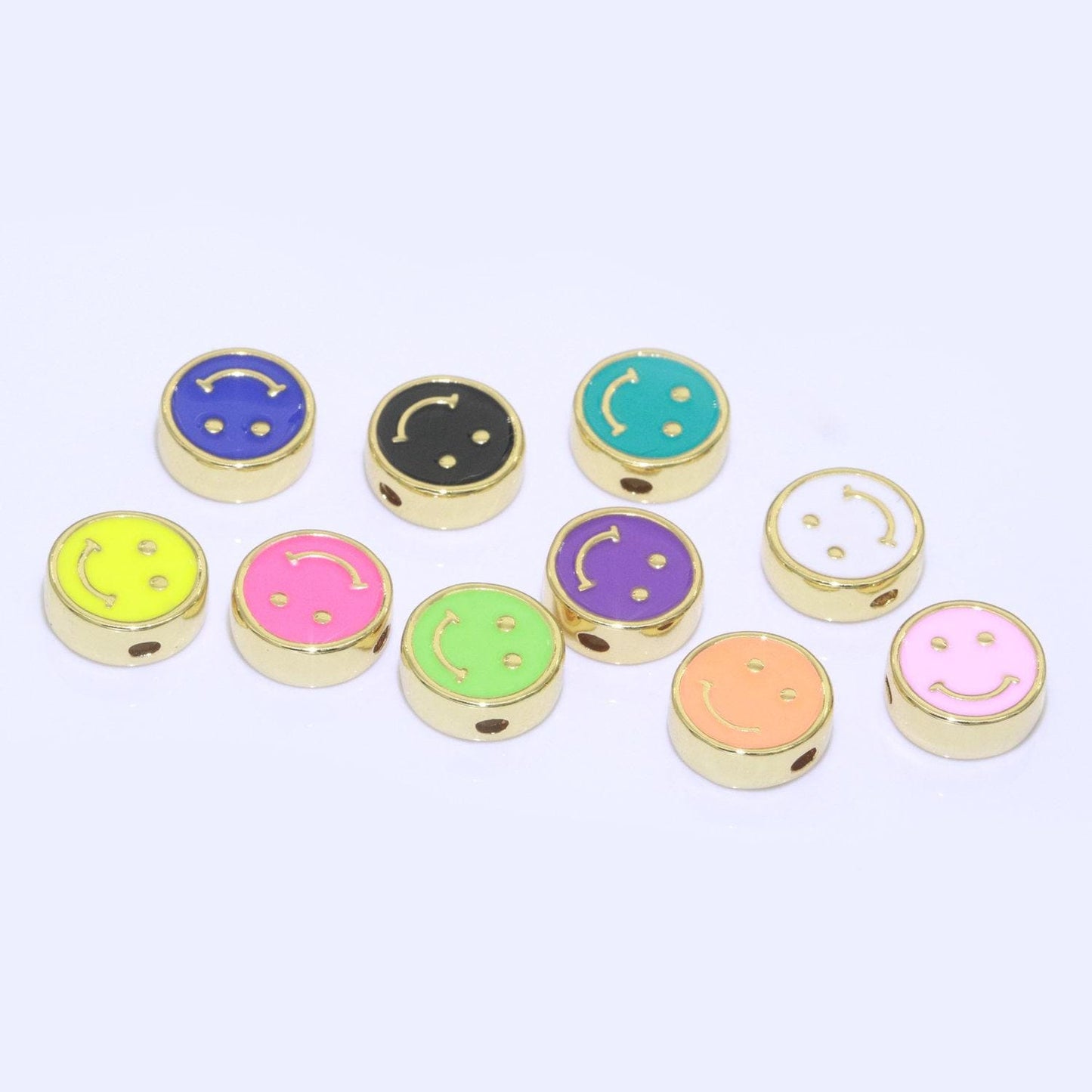 10mm enamel heart smile face bead, emoji bead, happy face, gold cute spacer bead, necklace and bracelet making, jewelry supply | b-609~b-610