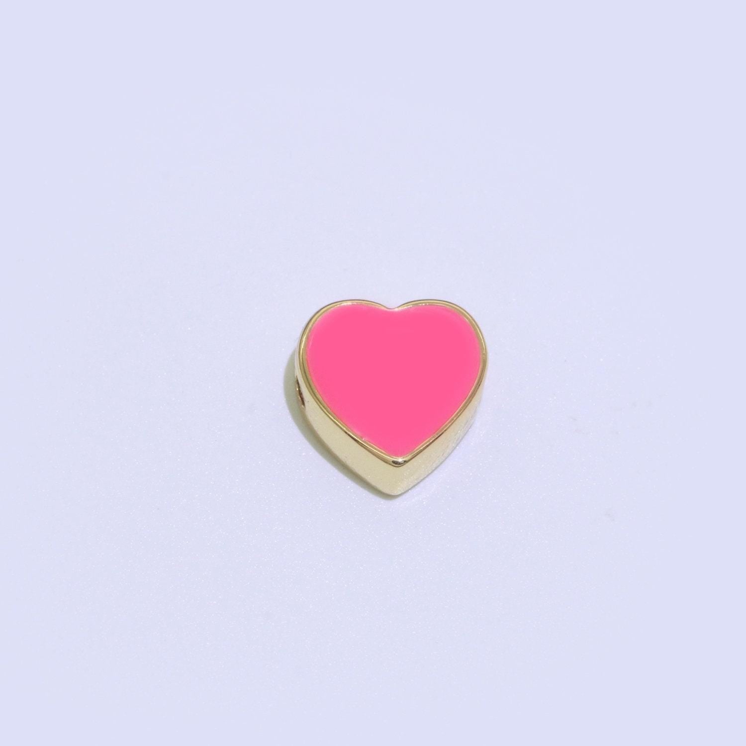 Dainty colorful heart spacer beads, green black pink yellow white teal heart beads for necklace bracelet component 10mm beads, b-588-b-591