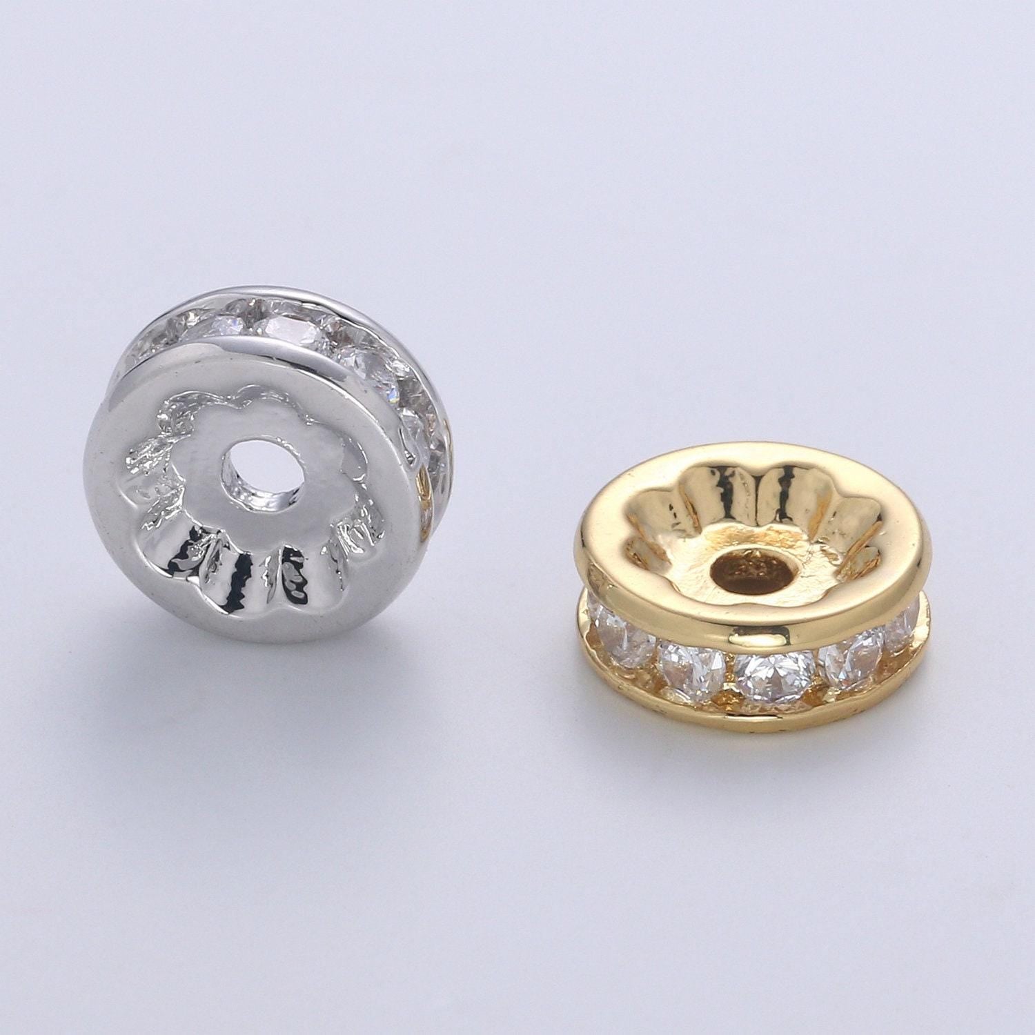 1pc gold cz micro pave spacer beads,for diy beaded bracelet jewelry charms rondelle bead spacer bead size 10mm bead b507