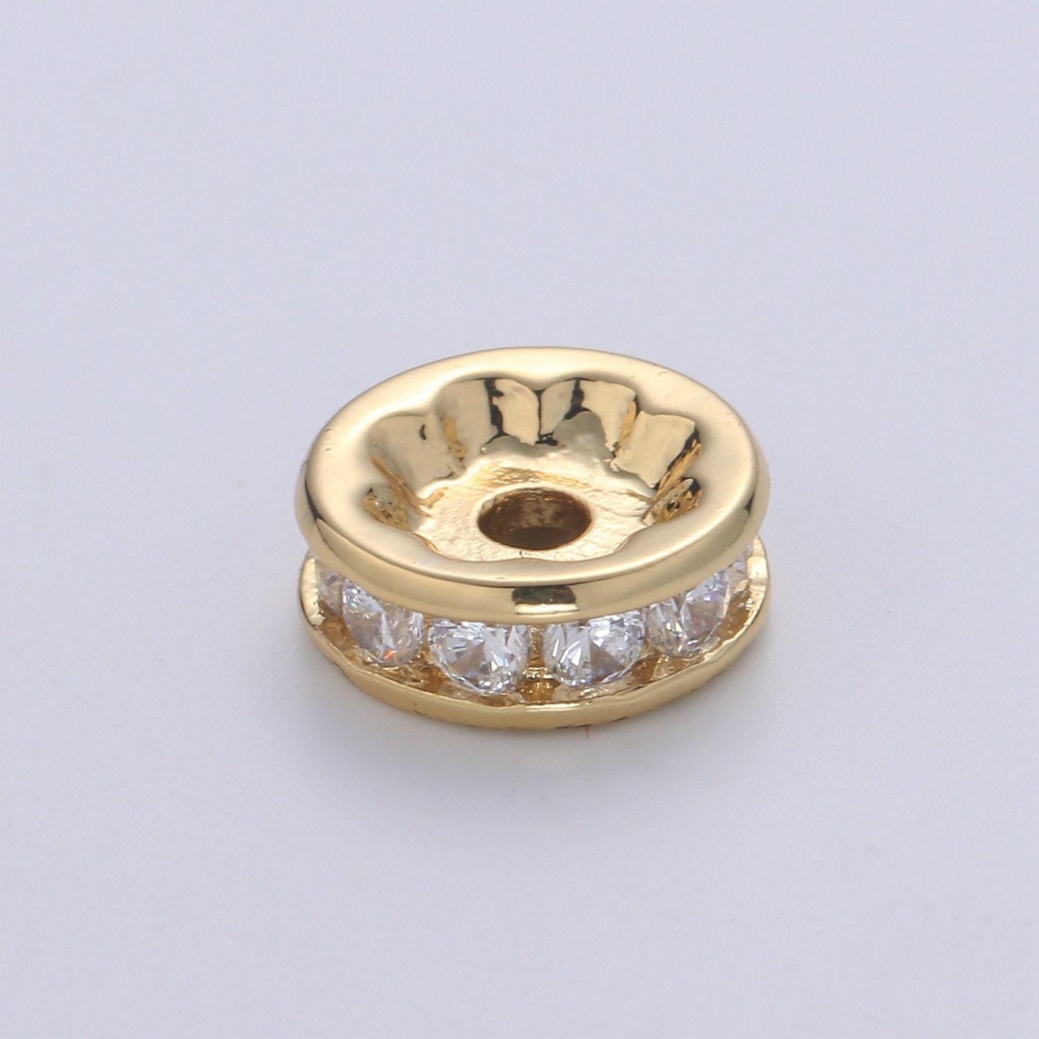 1pc gold cz micro pave spacer beads,for diy beaded bracelet jewelry charms rondelle bead spacer bead size 10mm bead b507