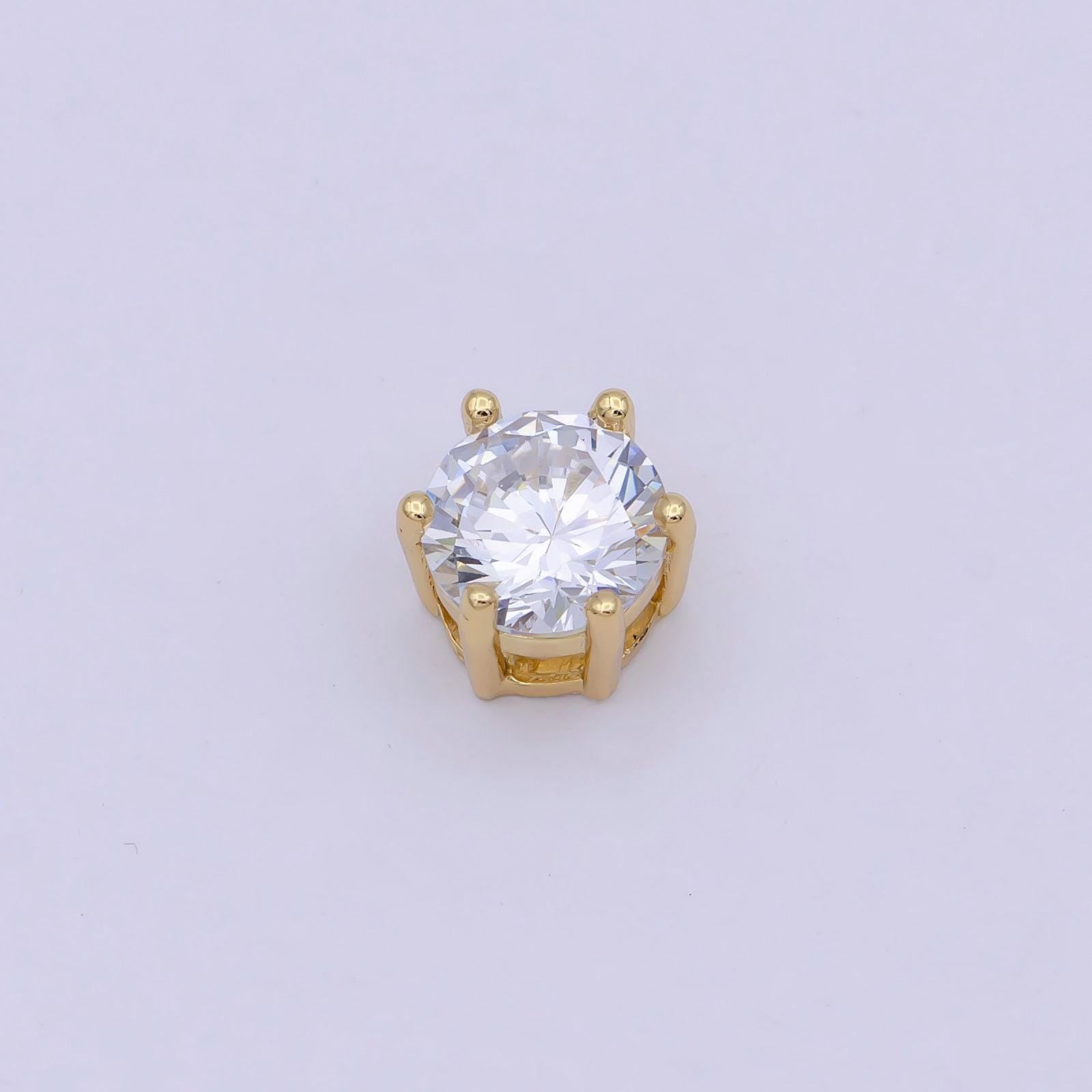 Gold filled solitaire cz round connector charm beads for bracelet component b-465