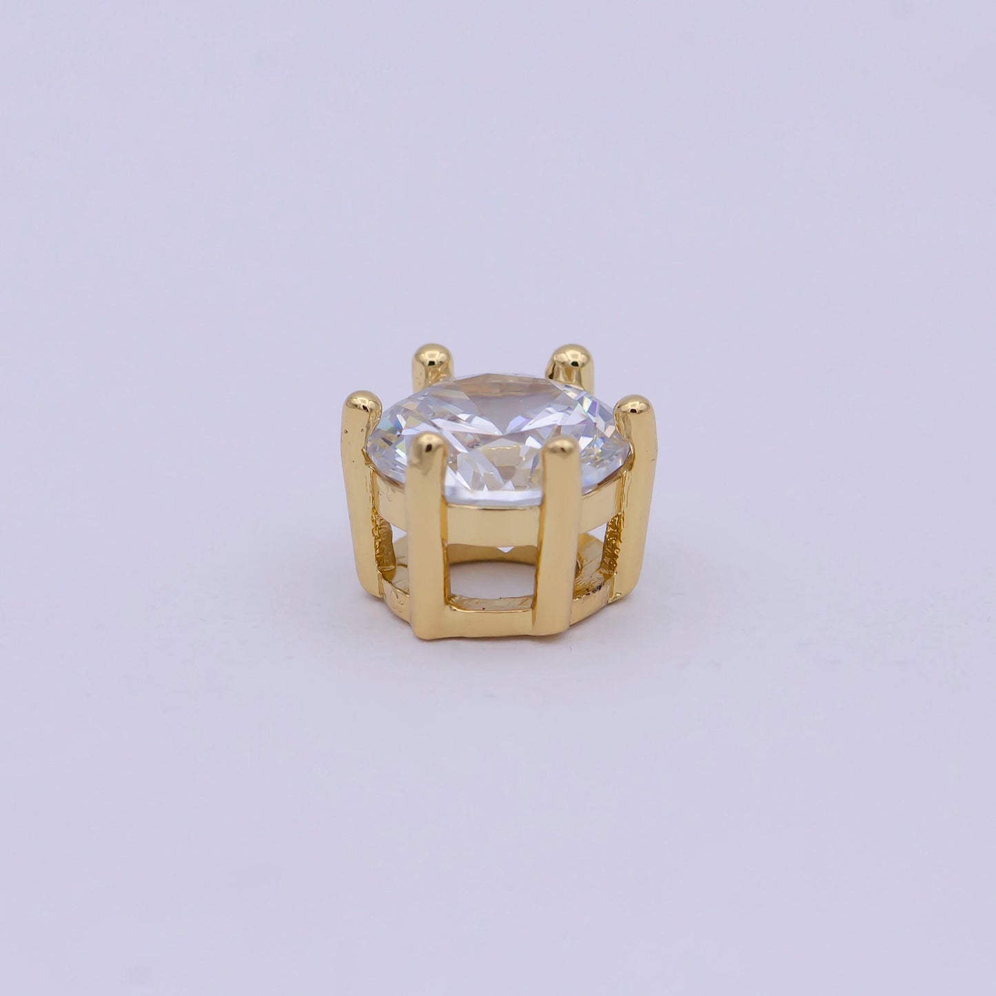 Gold filled solitaire cz round connector charm beads for bracelet component b-465