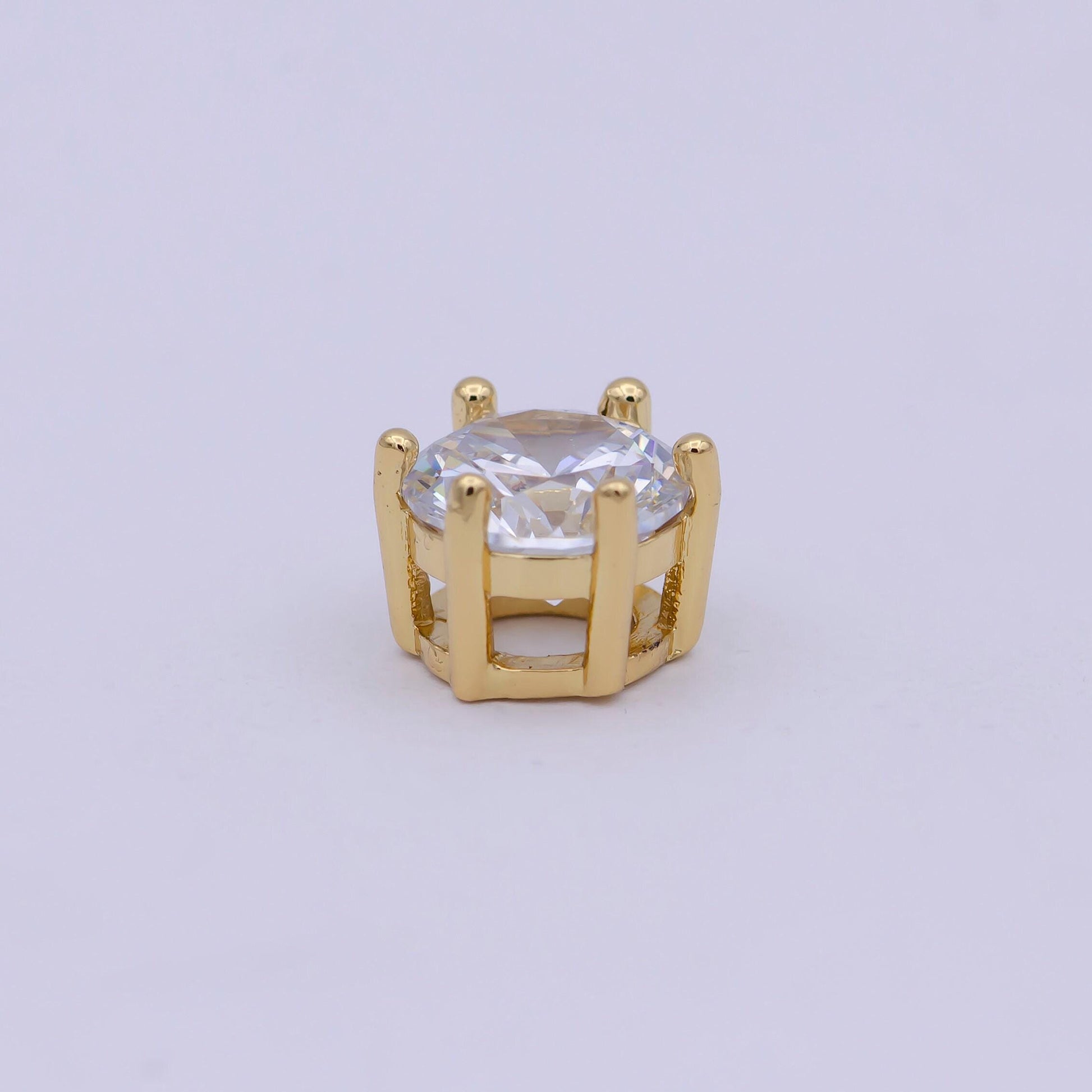 Gold filled solitaire cz round connector charm beads for bracelet component b-465
