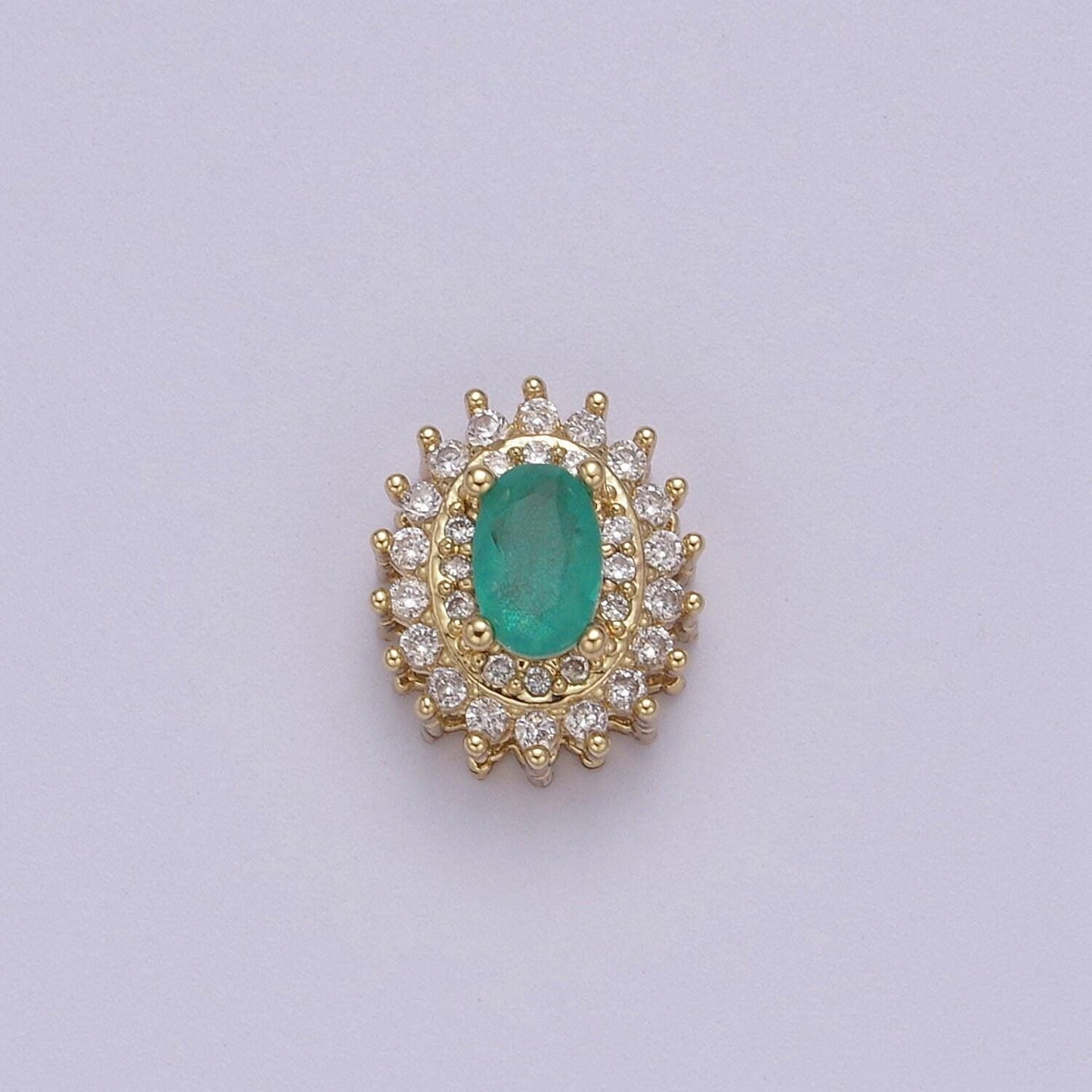Cubiz zirconia oval beads - 10mm small micro pave cz aqua green sunburst jewelry gold beads spacer for bracelet necklace supply, b-464