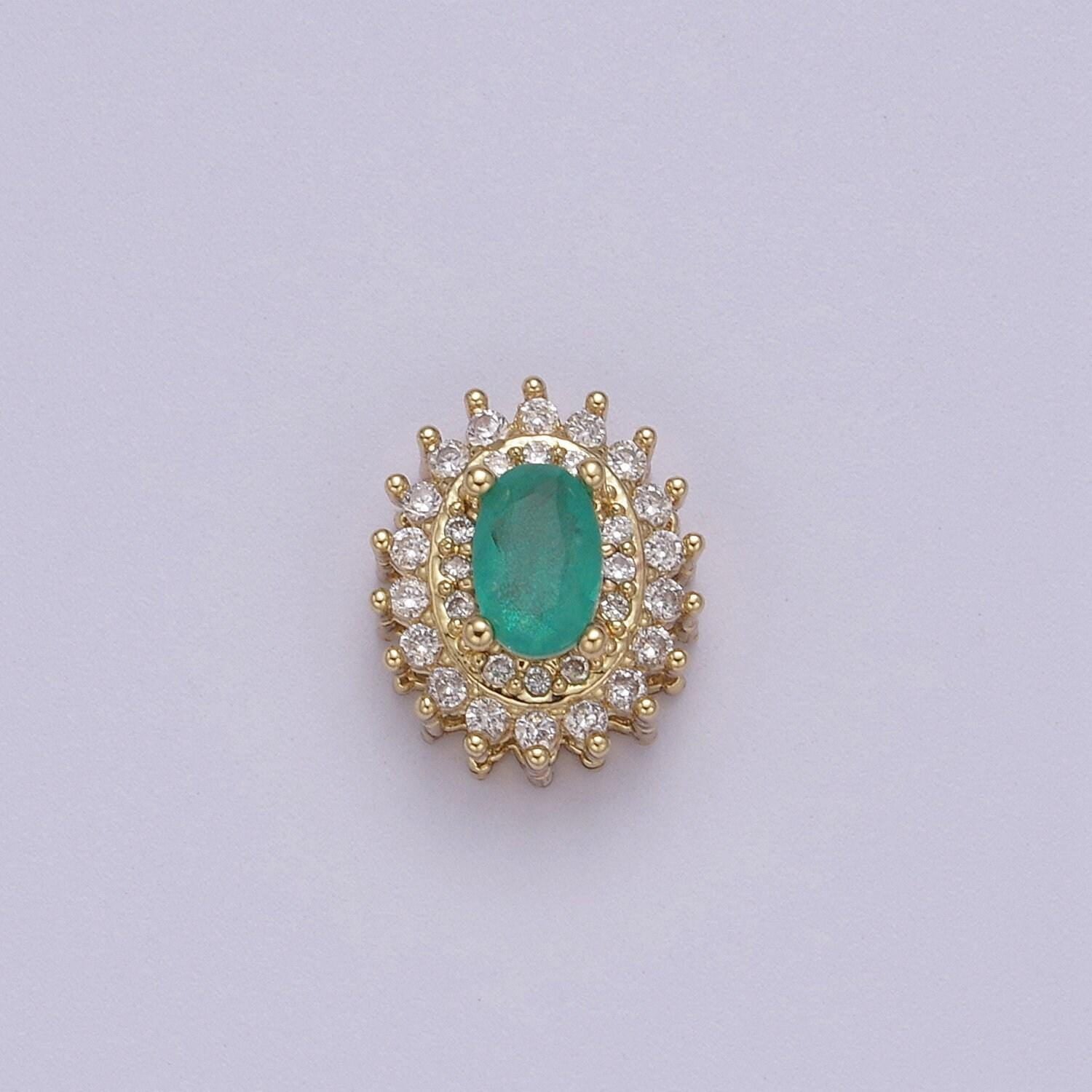 Cubiz zirconia oval beads - 10mm small micro pave cz aqua green sunburst jewelry gold beads spacer for bracelet necklace supply, b-464