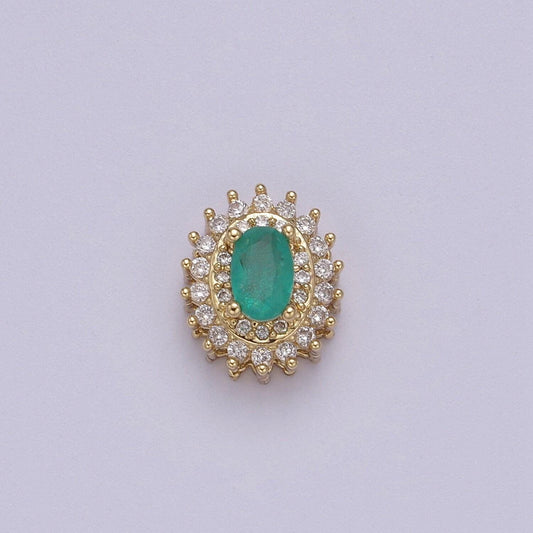 Cubiz zirconia oval beads - 10mm small micro pave cz aqua green sunburst jewelry gold beads spacer for bracelet necklace supply, b-464