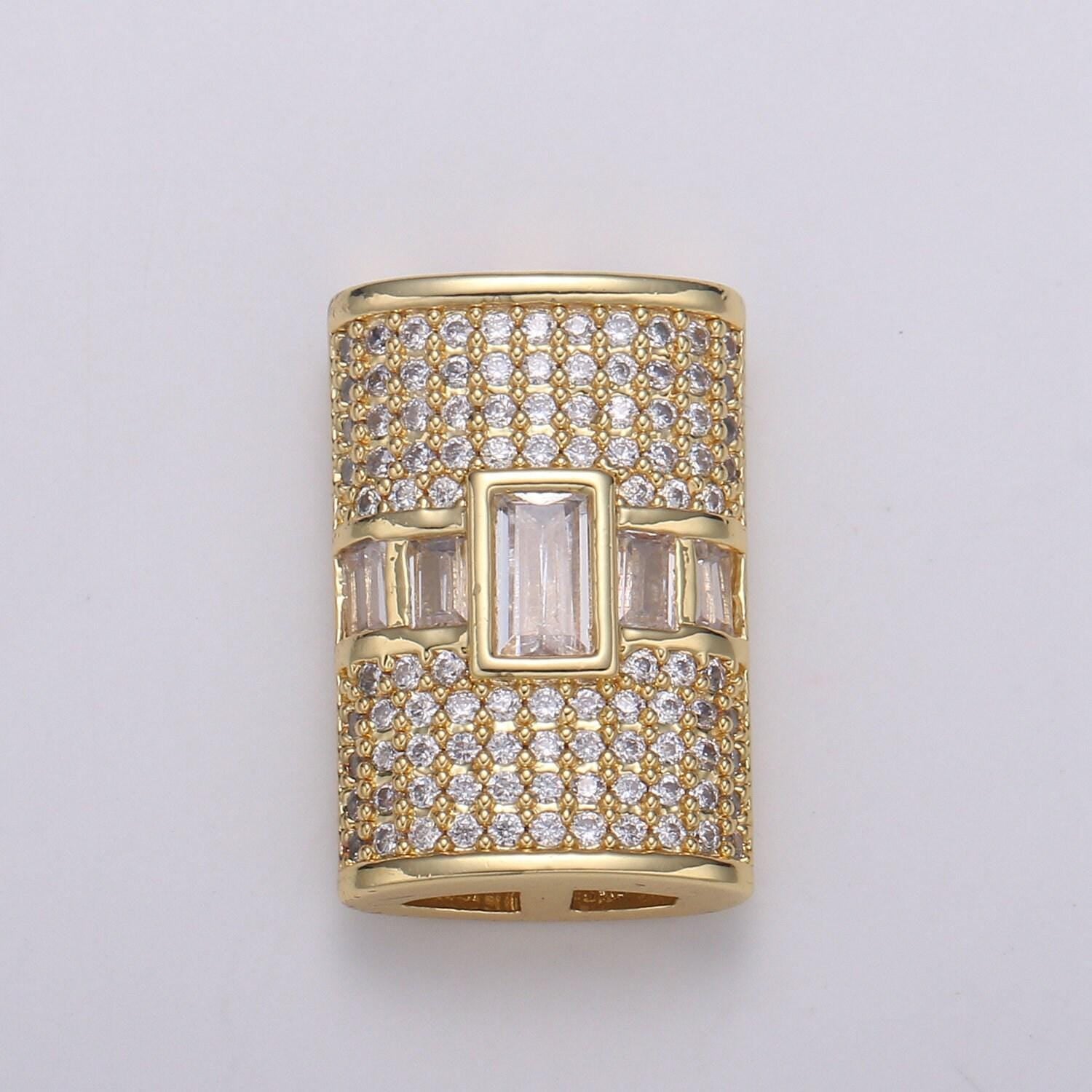1pc 24k gold baguette pave cz beads spacer beads, for diy jewelry making european charms beaded bracelet, cluster cz beads, b420