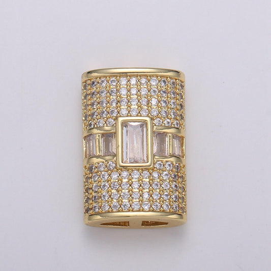 1pc 24k gold baguette pave cz beads spacer beads, for diy jewelry making european charms beaded bracelet, cluster cz beads, b420