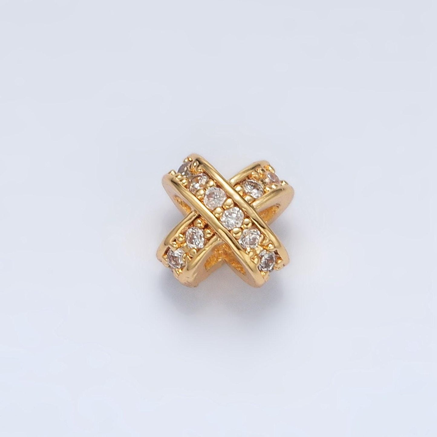 Gold filled cz paved double cross band bead in gold & silver | b-396