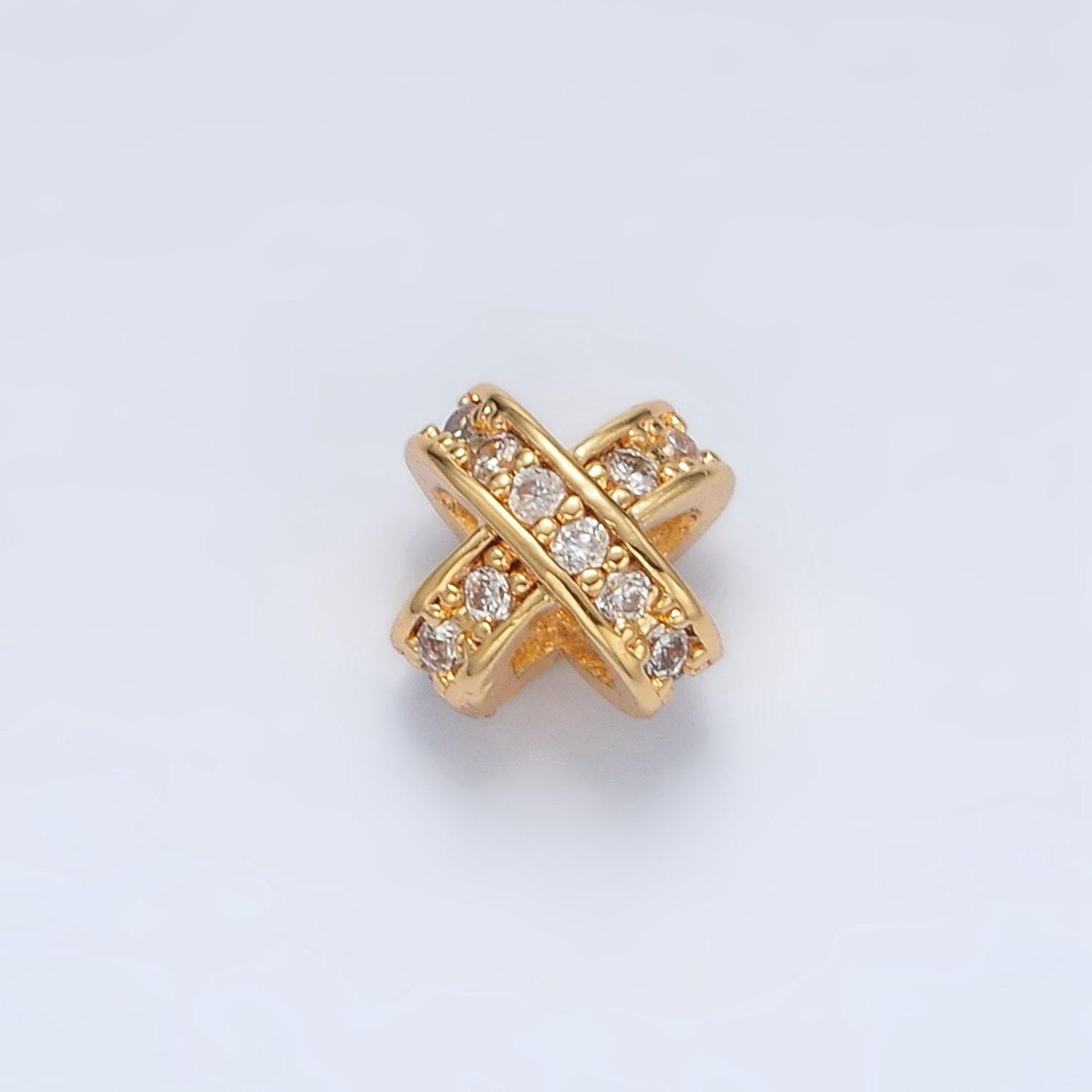Gold filled cz paved double cross band bead in gold & silver | b-396