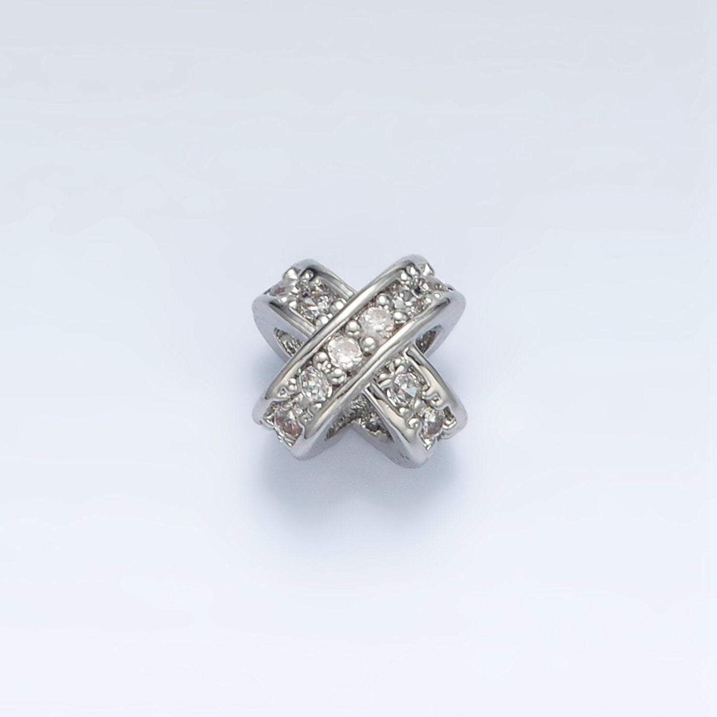 Gold filled cz paved double cross band bead in gold & silver | b-396
