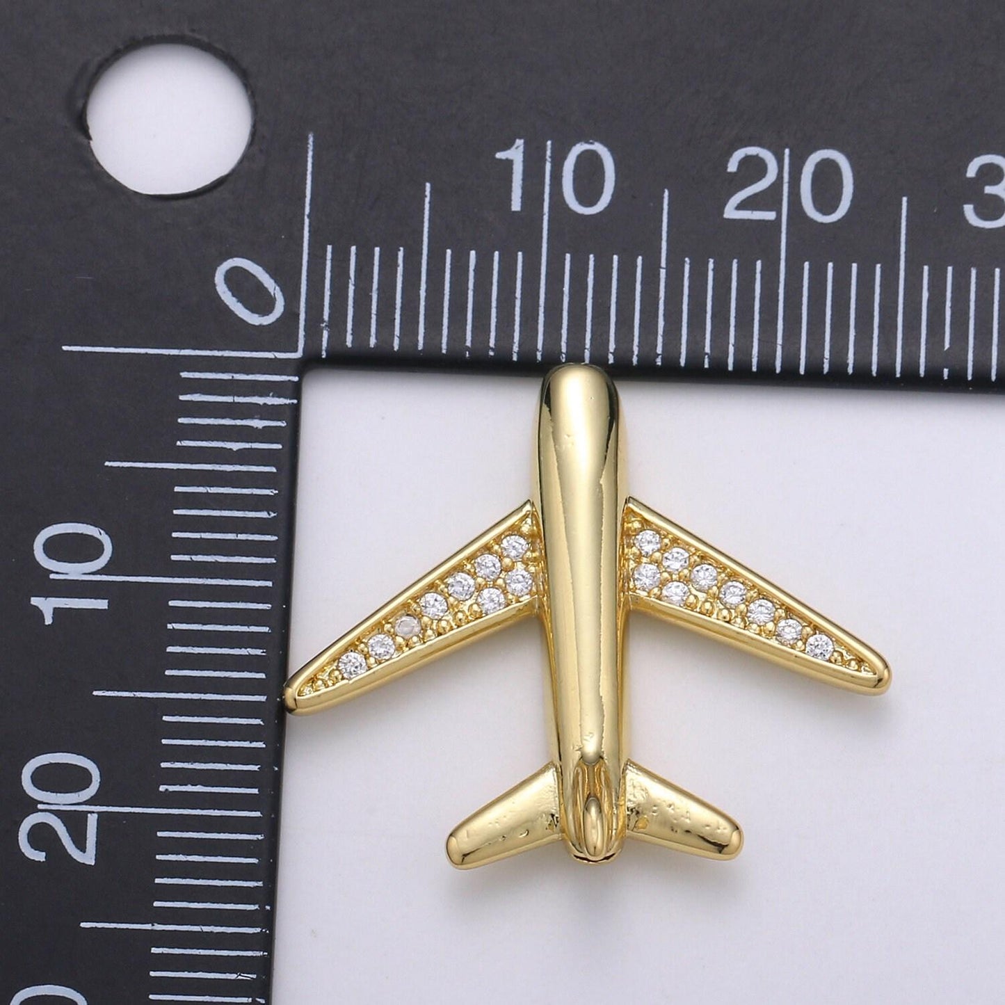 Airplane 24k gold micro pave beads, hollow along the plane body cz plane charm bead connector, wide body plane beads, b-393