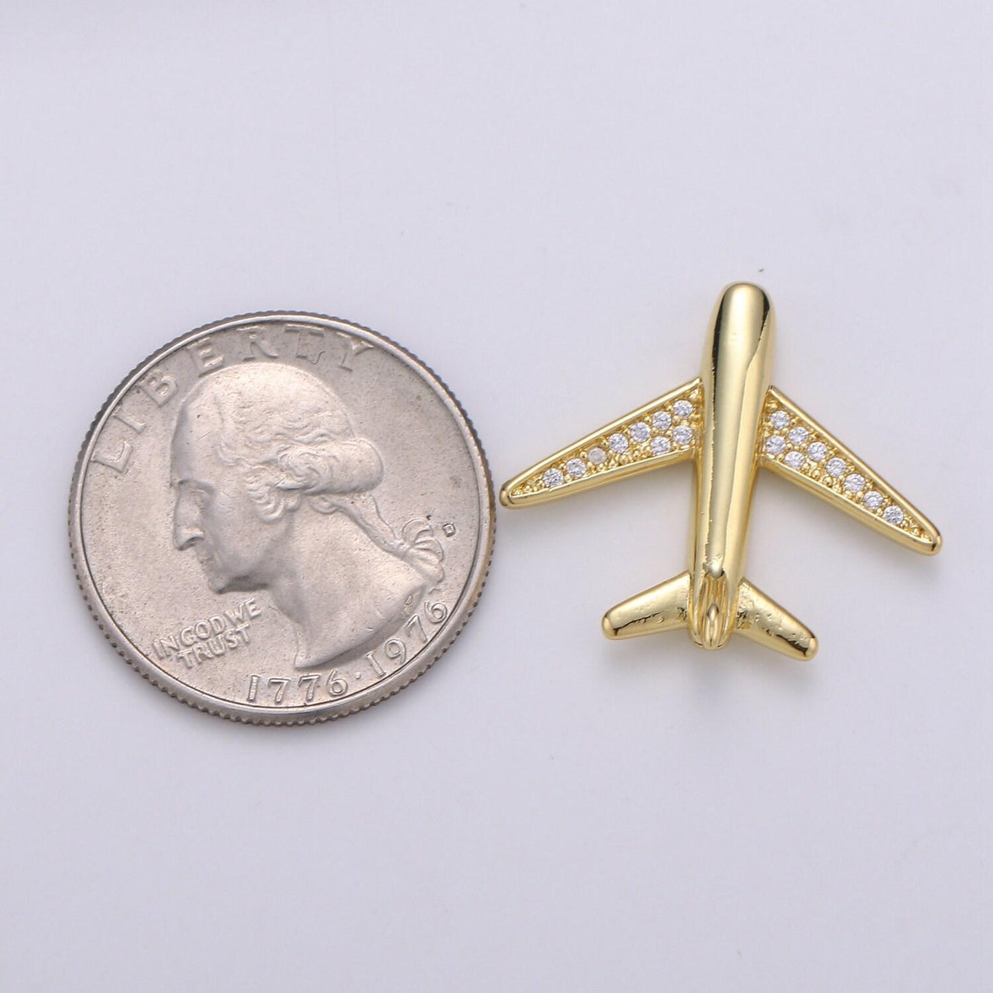 Airplane 24k gold micro pave beads, hollow along the plane body cz plane charm bead connector, wide body plane beads, b-393