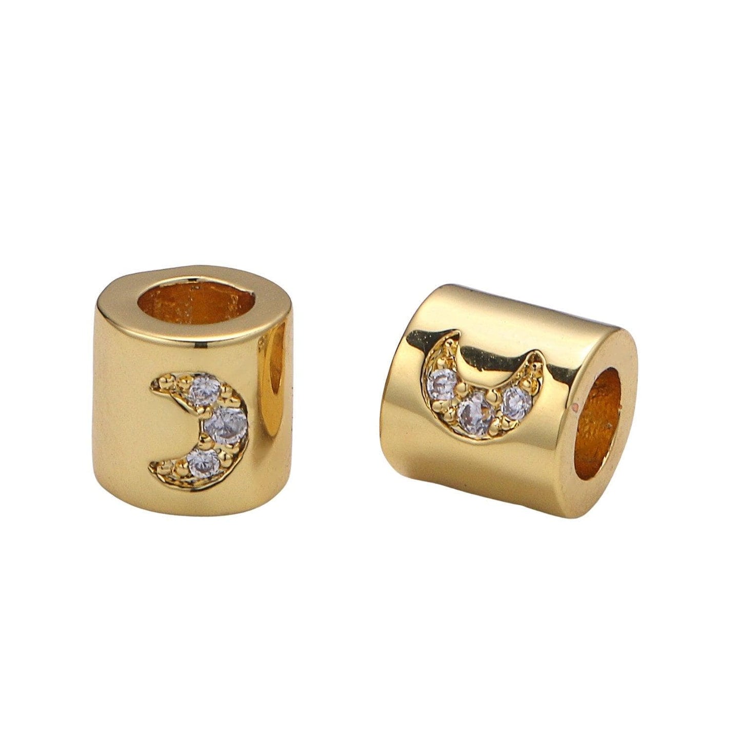 Small bead 6mm bead cz gold bead star moon beads cylinder cubic bead for bracelet necklace supply large hole beads b384,