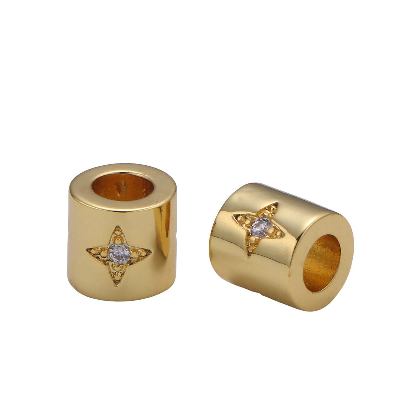 Small bead 6mm bead cz gold bead star moon beads cylinder cubic bead for bracelet necklace supply large hole beads b384,
