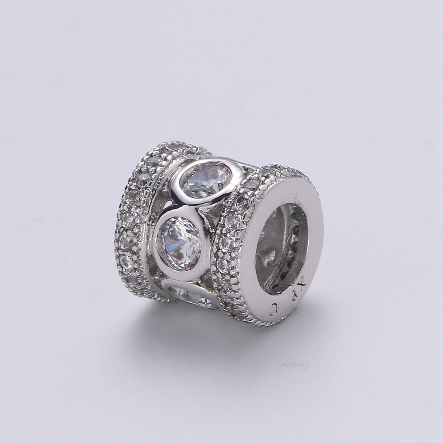 1pc whitegold filled cylinder cubic pave pattern beads spacer beads, for diy jewelry making modern classic charms beaded bracelet, b-376