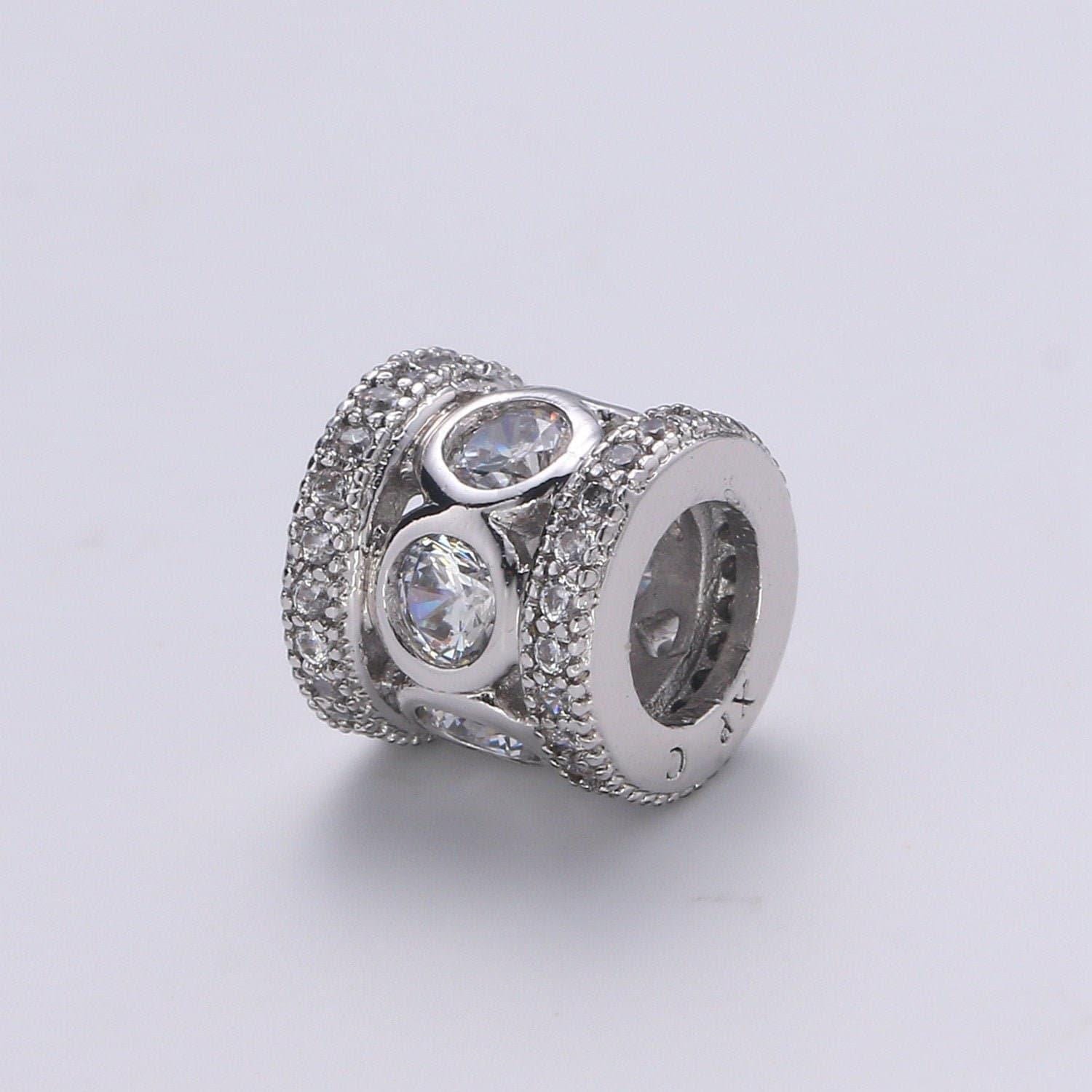 1pc whitegold filled cylinder cubic pave pattern beads spacer beads, for diy jewelry making modern classic charms beaded bracelet, b-376