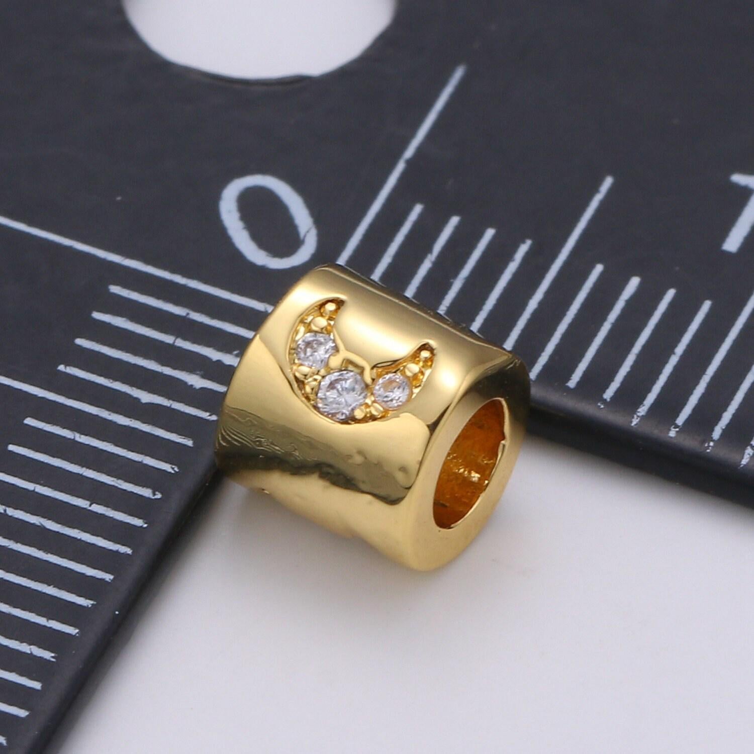 Small bead 6mm bead cz gold bead star moon beads cylinder cubic bead for bracelet necklace supply large hole beads b384,