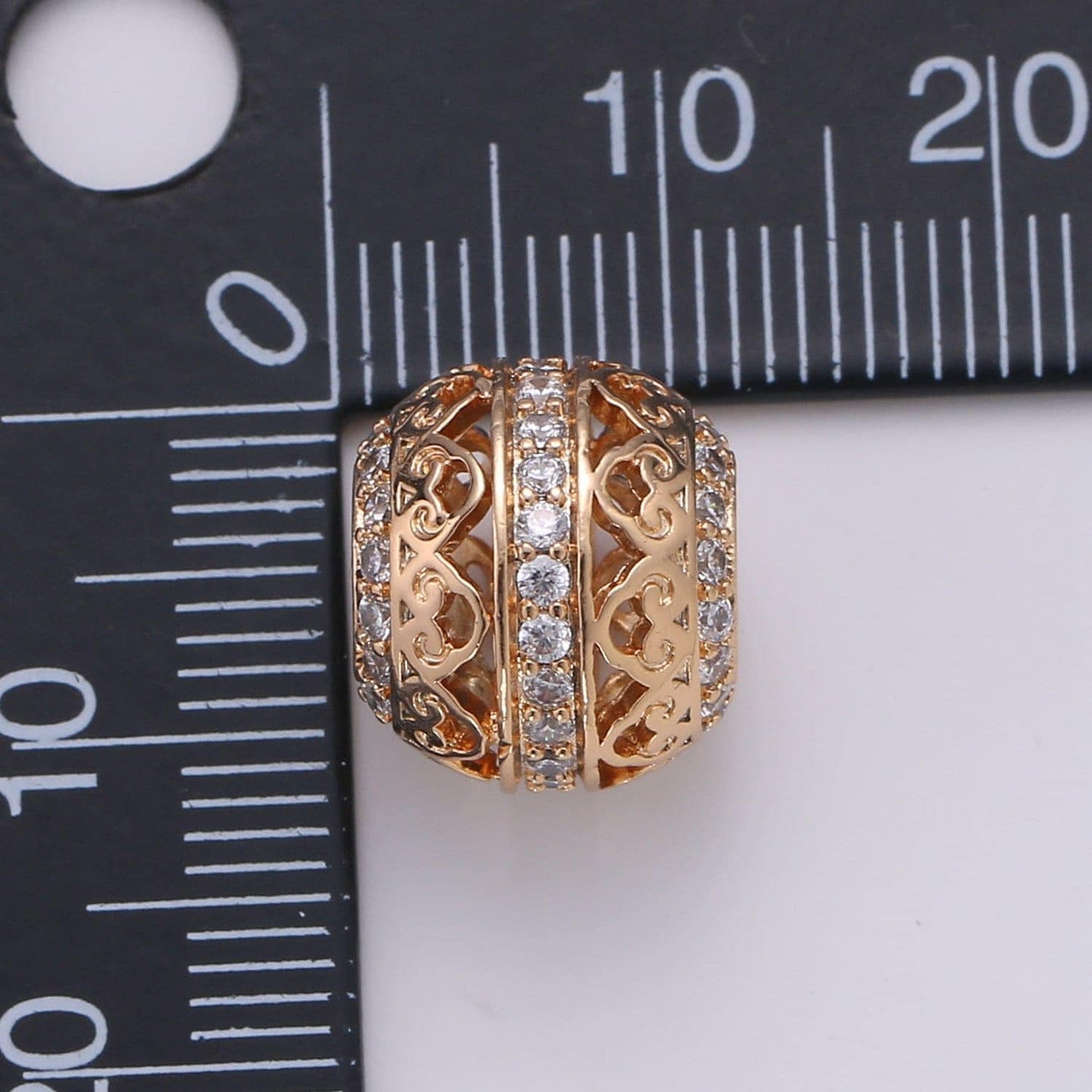 1pc 18k gold cz micro pave spacer beads,for diy modern classic jewelry charms beaded bracelet, bead size 12.8x11.2mm hole 5.2mm,399