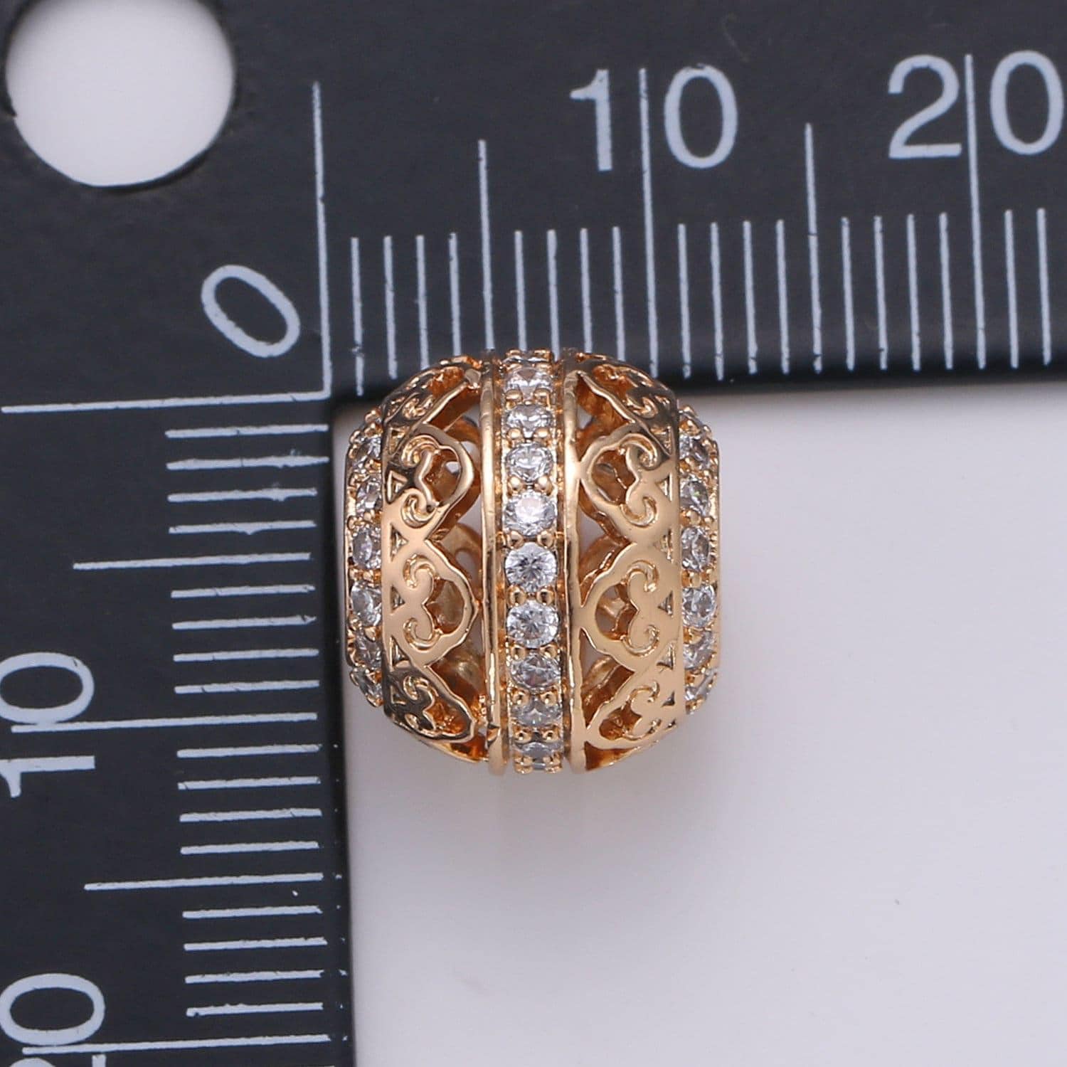 1pc 18k gold cz micro pave spacer beads,for diy modern classic jewelry charms beaded bracelet, bead size 12.8x11.2mm hole 5.2mm,399