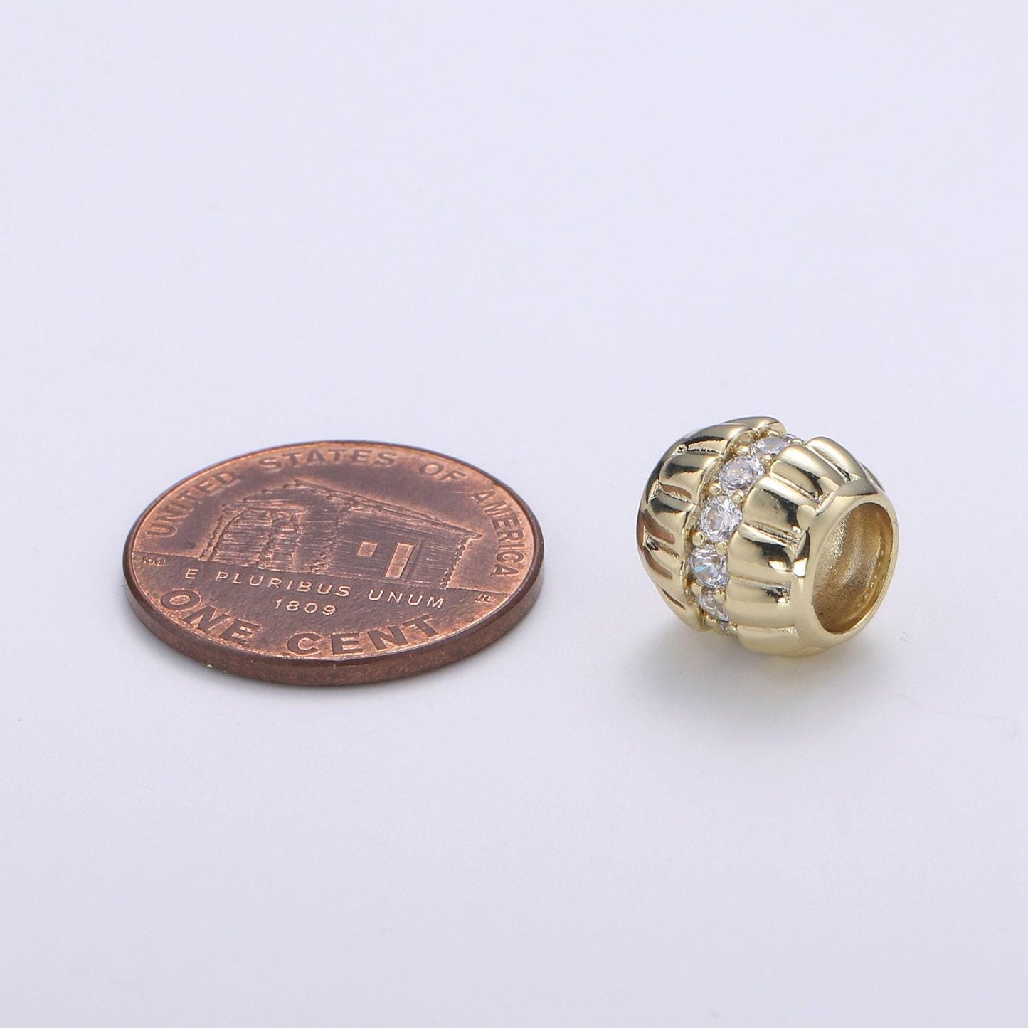 1pc 14k gold barrel beads,spacer beads for diy jewelry making cz pave charms beaded bracelet, bead size 9.6x9.5mm hole 5.9mm