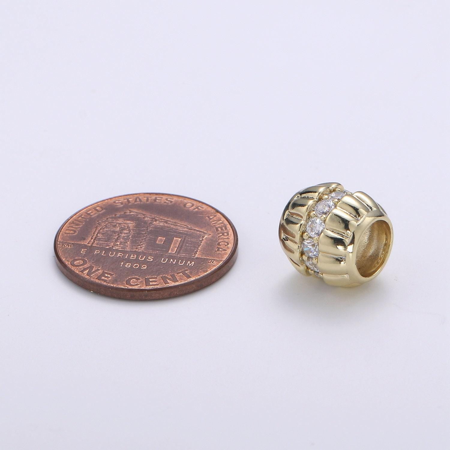 1pc 14k gold barrel beads,spacer beads for diy jewelry making cz pave charms beaded bracelet, bead size 9.6x9.5mm hole 5.9mm