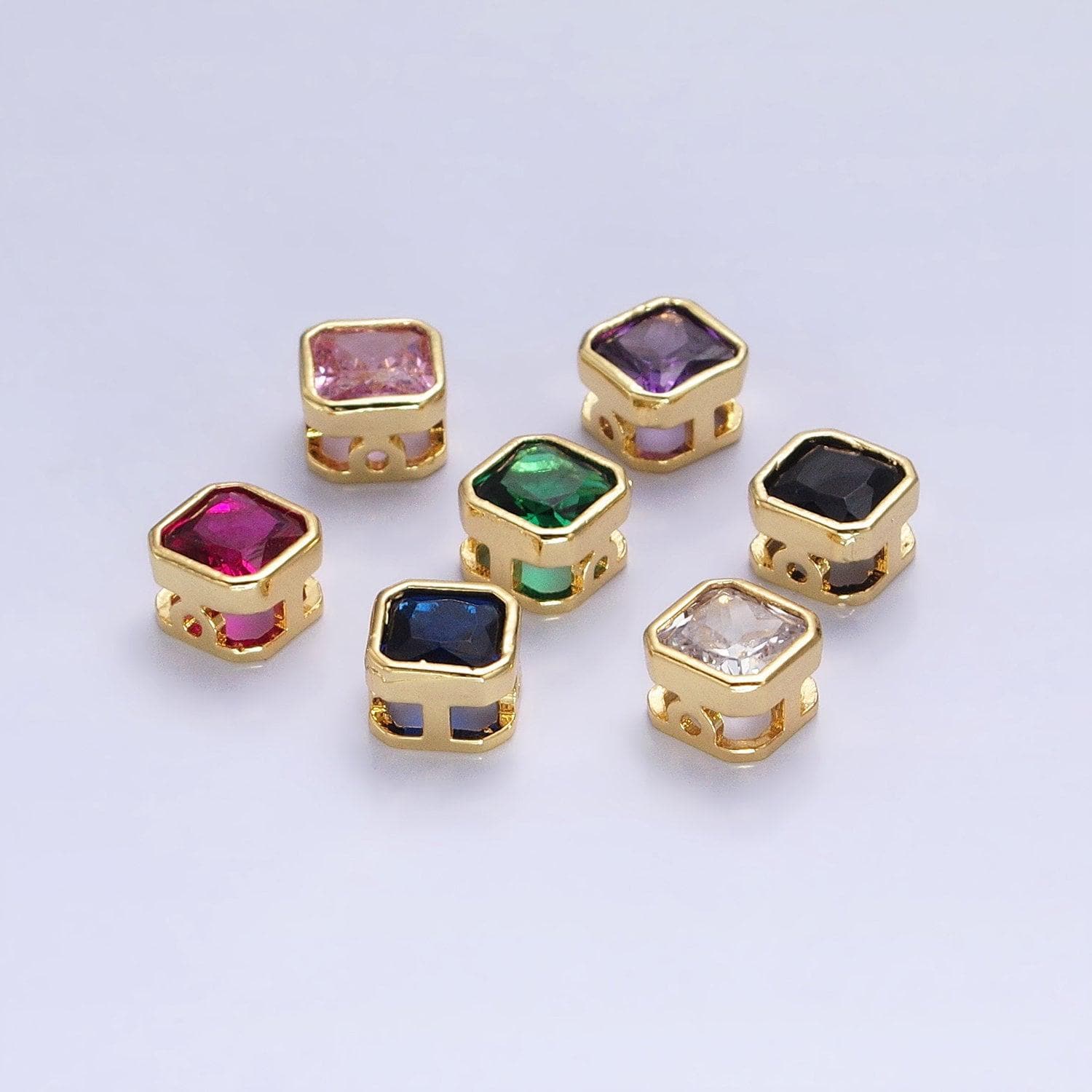 24k gold plated dainty cz square spacer bead, gold geometric spacer beads cz, small colorful spacers for bracelet necklace | b-351
