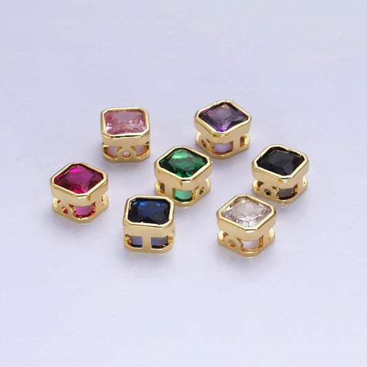 24k gold plated dainty cz square spacer bead, gold geometric spacer beads cz, small colorful spacers for bracelet necklace | b-351
