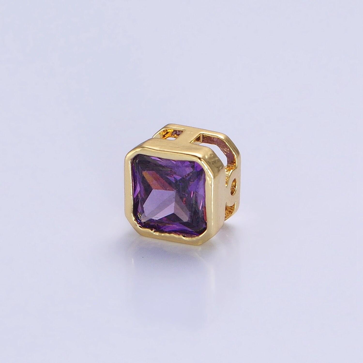 24k gold plated dainty cz square spacer bead, gold geometric spacer beads cz, small colorful spacers for bracelet necklace | b-351