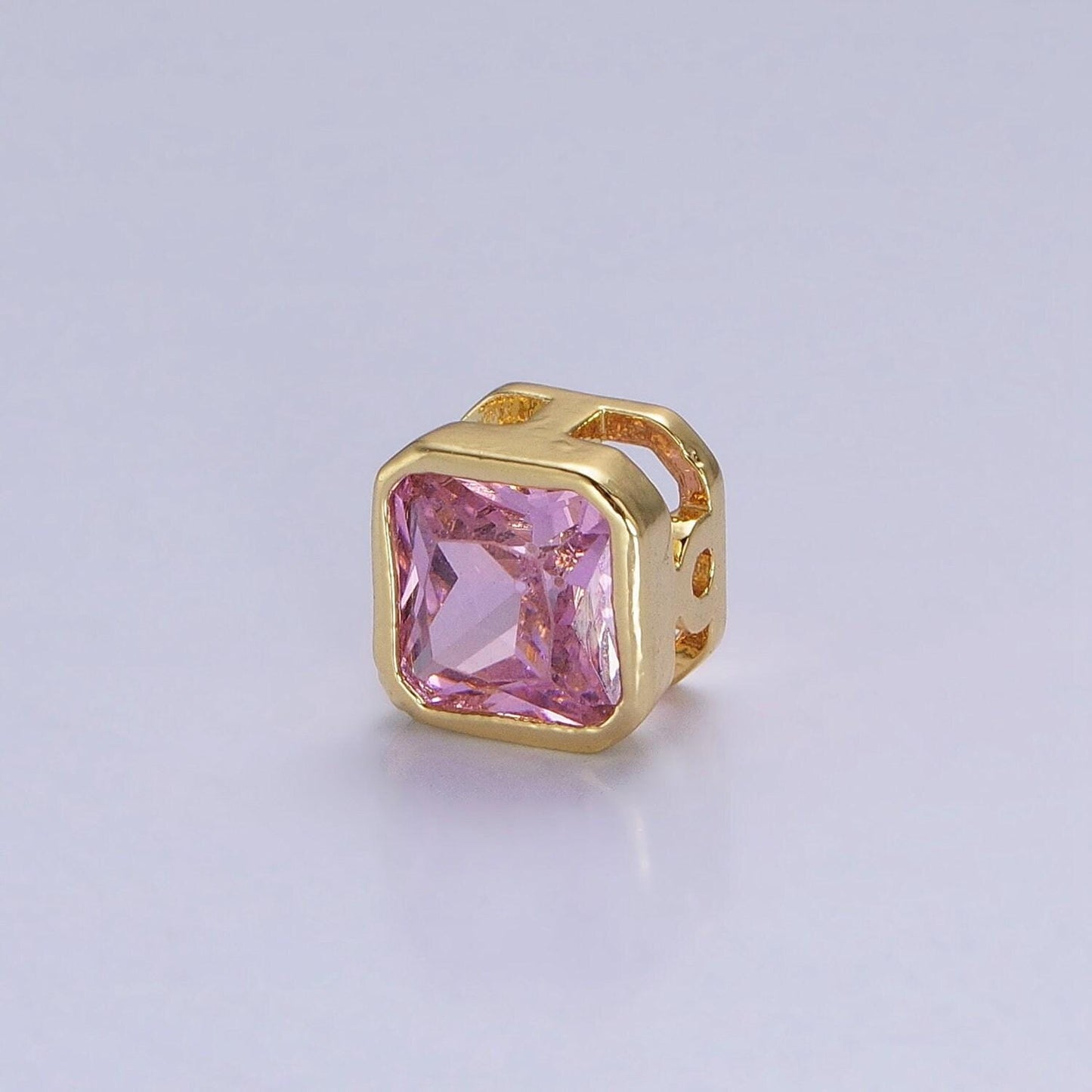 24k gold plated dainty cz square spacer bead, gold geometric spacer beads cz, small colorful spacers for bracelet necklace | b-351