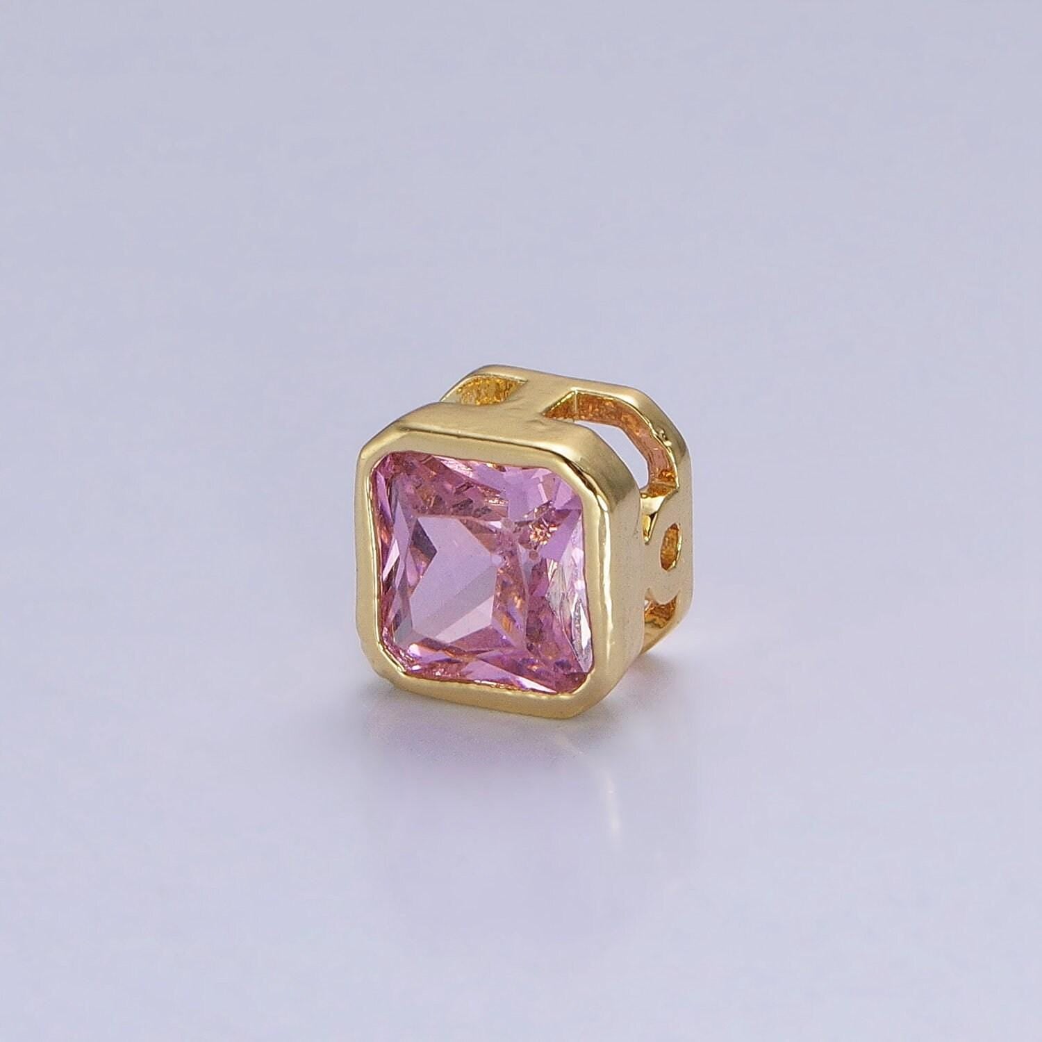 24k gold plated dainty cz square spacer bead, gold geometric spacer beads cz, small colorful spacers for bracelet necklace | b-351