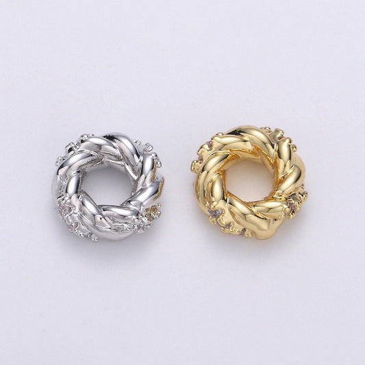 1pc gold cz micro pave wheel spacer beads, cz micro pave bracelet twisted spacer,for bracelet making supply findings, b-326