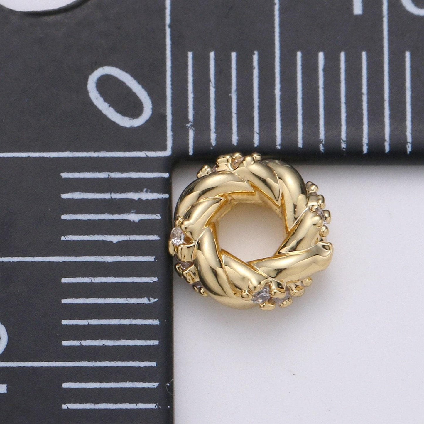 1pc gold cz micro pave wheel spacer beads, cz micro pave bracelet twisted spacer,for bracelet making supply findings, b-326