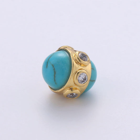 1pc gold micro pave turquoise spacer beads, for diy jewelry making european charms beaded bracelet, bead size 7x7mm hole 4mm