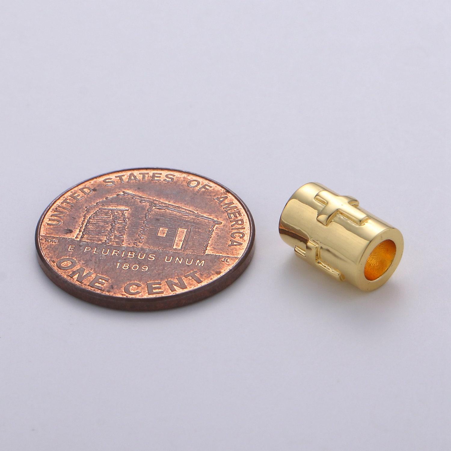 1pc 7x9mm bead cz gold beads cross beads cylinder beads charm for bracelet necklace supply 4mm hole