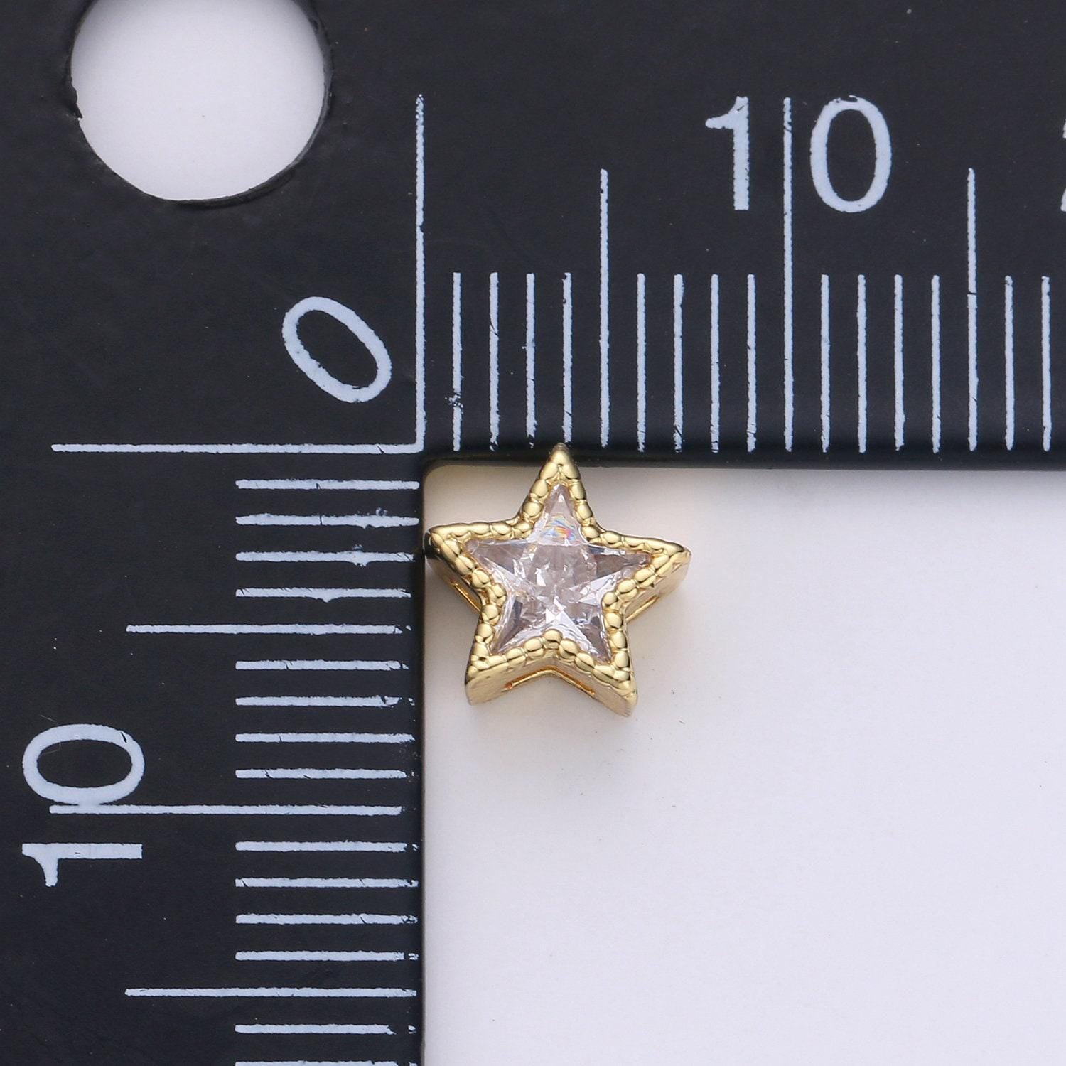 7mm gold star, micro pave star charms, cubic zirconia star, cz star pendant, star necklace, gold charm, star beads