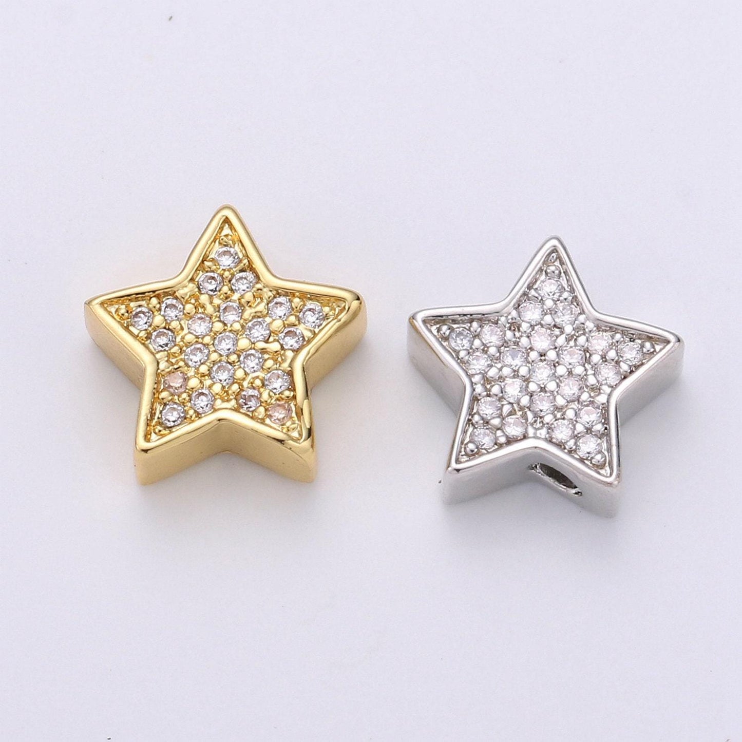 Micro pave star beads - 10mm dainty star charm beautiful bright twinkle gold star beads for bracelet earring supply b- 302