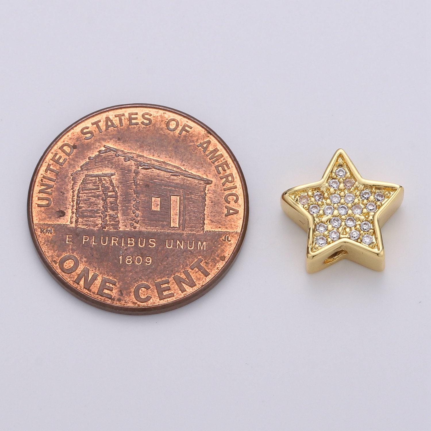 Micro pave star beads - 10mm dainty star charm beautiful bright twinkle gold star beads for bracelet earring supply b- 302
