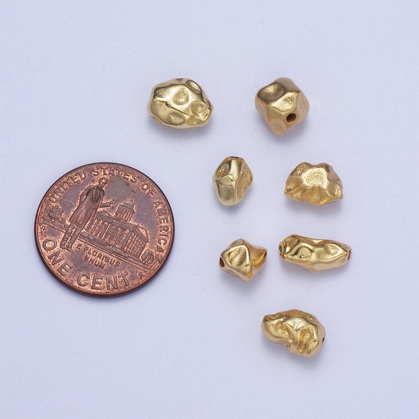Tiny gold abstract geometric dented stones bead spacer, gold filled geometric space rocks bead spacer for diy jewelry making