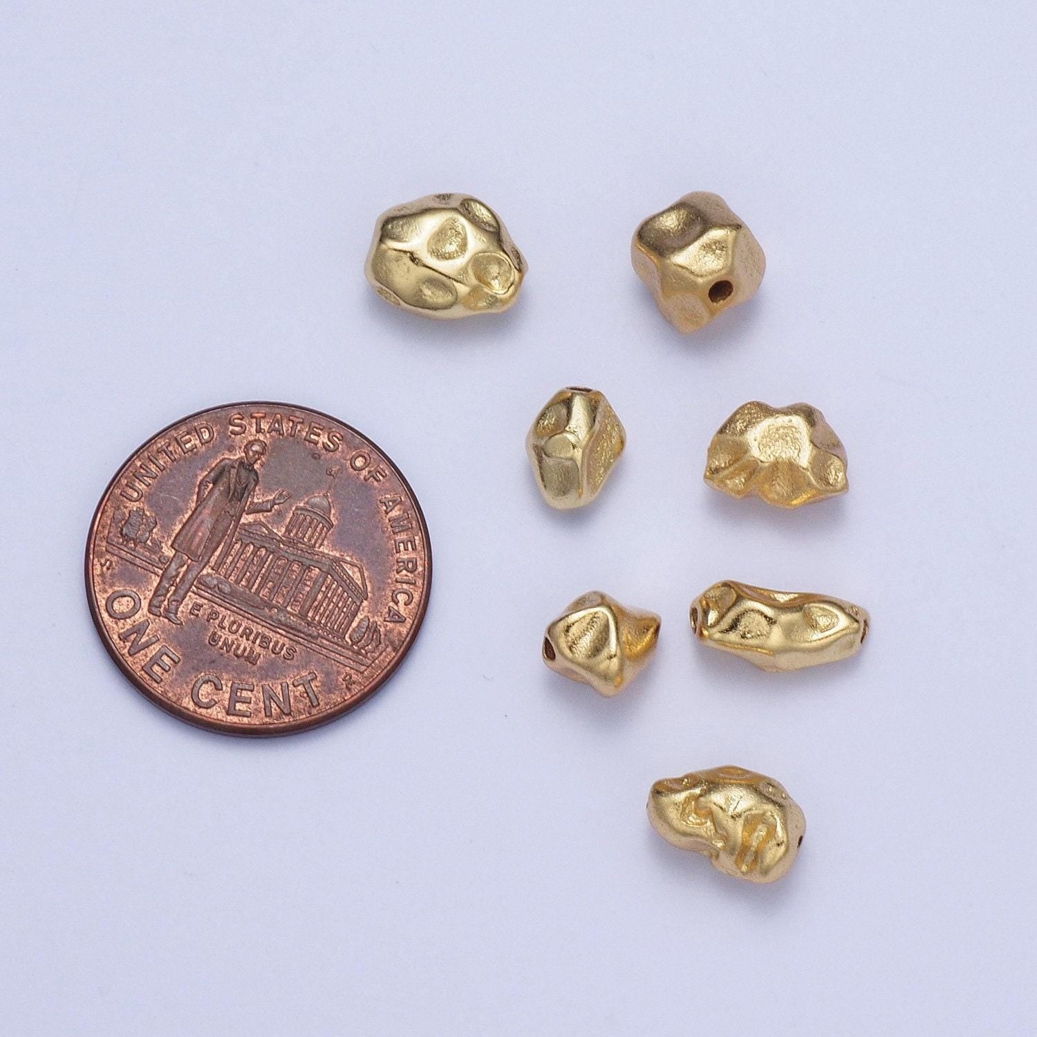 Tiny gold abstract geometric dented stones bead spacer, gold filled geometric space rocks bead spacer for diy jewelry making
