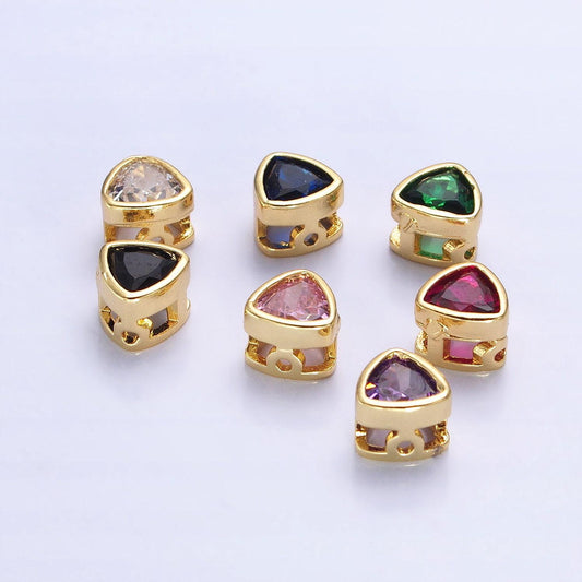 7mm gold plated dainty cz triangle spacer bead, gold geometric spacer beads cz, small colorful Trillion spacers for bracelet necklace b-193