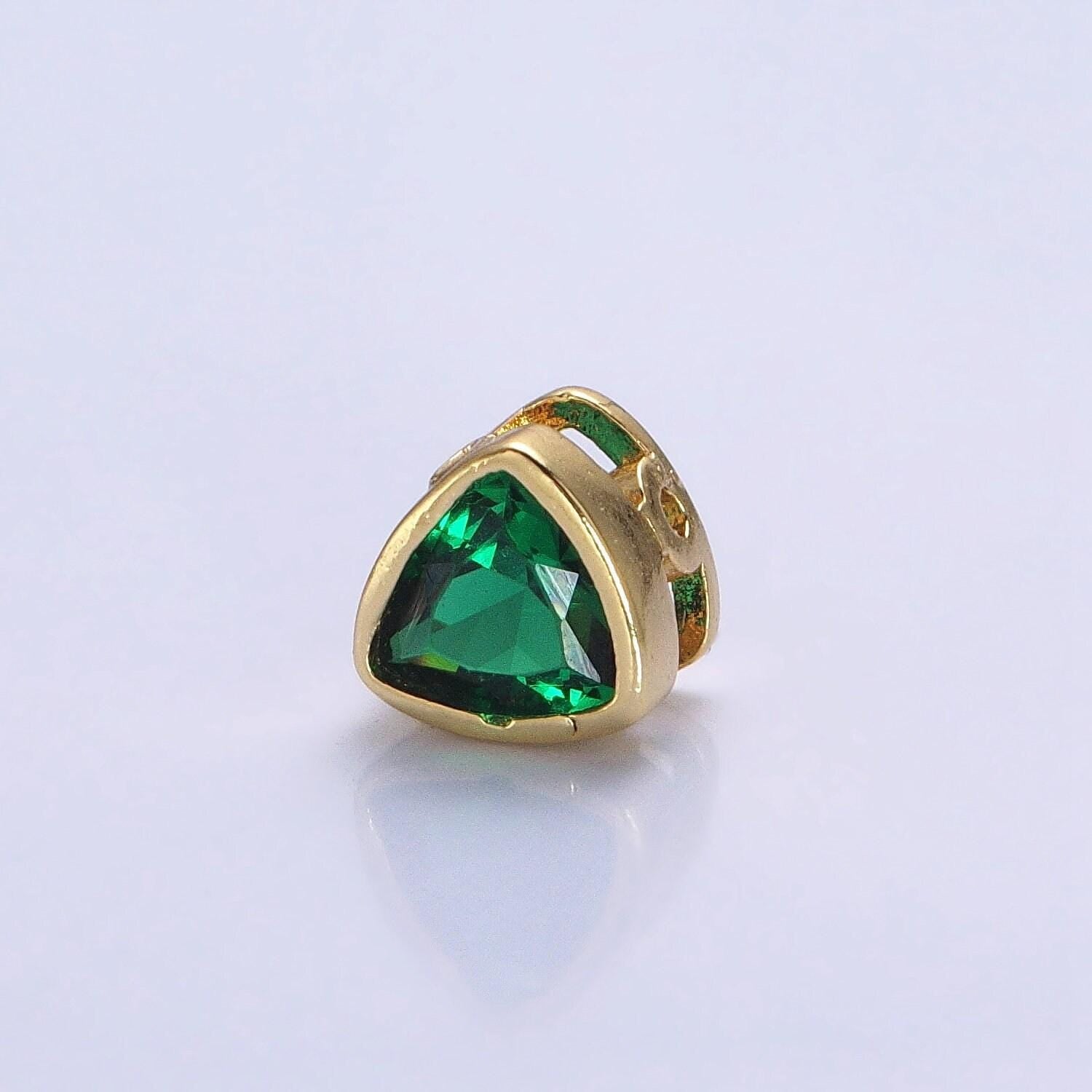 7mm gold plated dainty cz triangle spacer bead, gold geometric spacer beads cz, small colorful Trillion spacers for bracelet necklace b-193