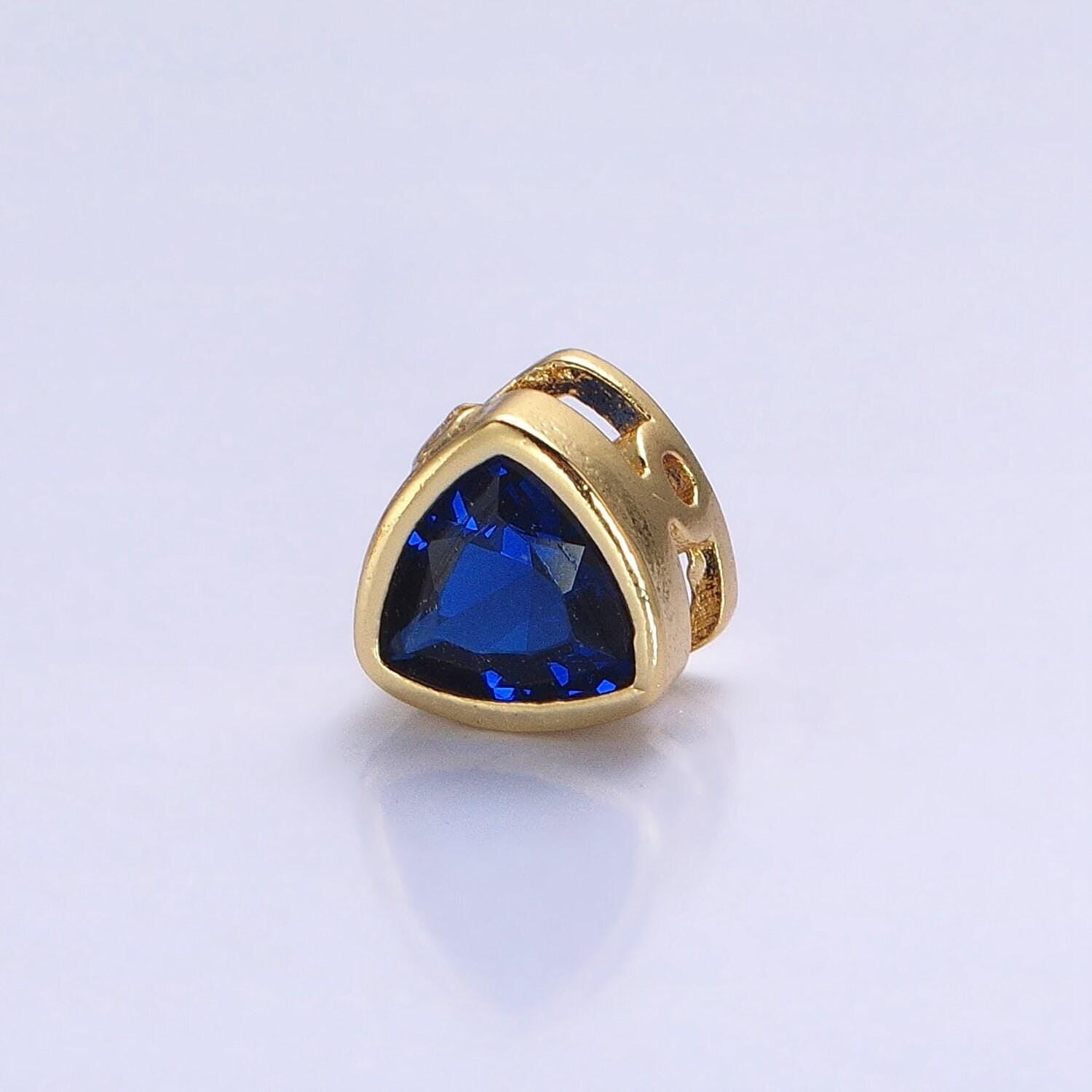 7mm gold plated dainty cz triangle spacer bead, gold geometric spacer beads cz, small colorful Trillion spacers for bracelet necklace b-193