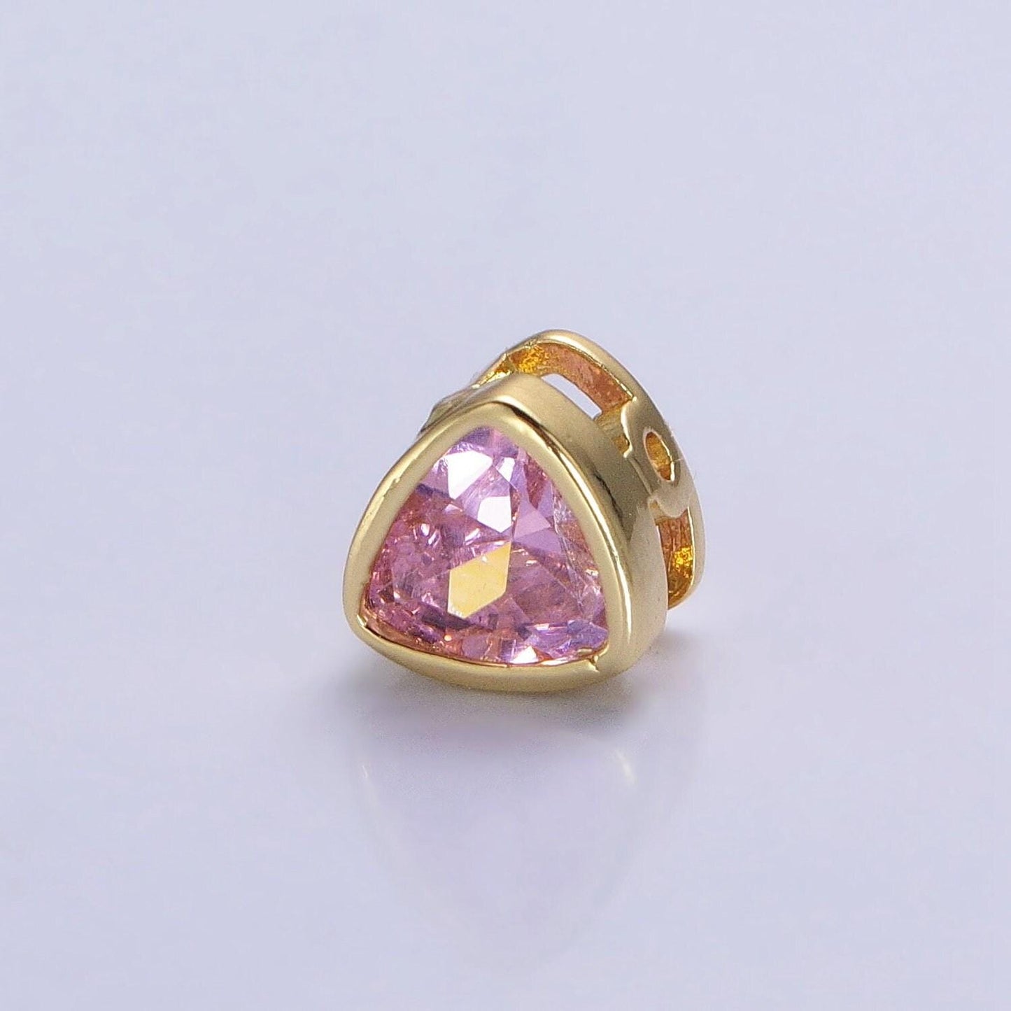 7mm gold plated dainty cz triangle spacer bead, gold geometric spacer beads cz, small colorful Trillion spacers for bracelet necklace b-193