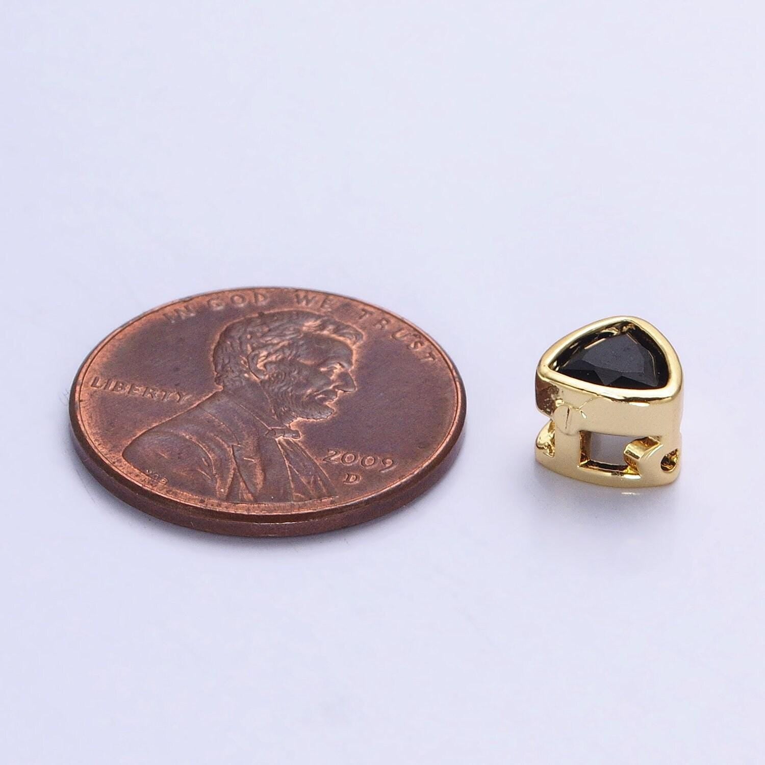 7mm gold plated dainty cz triangle spacer bead, gold geometric spacer beads cz, small colorful Trillion spacers for bracelet necklace b-193