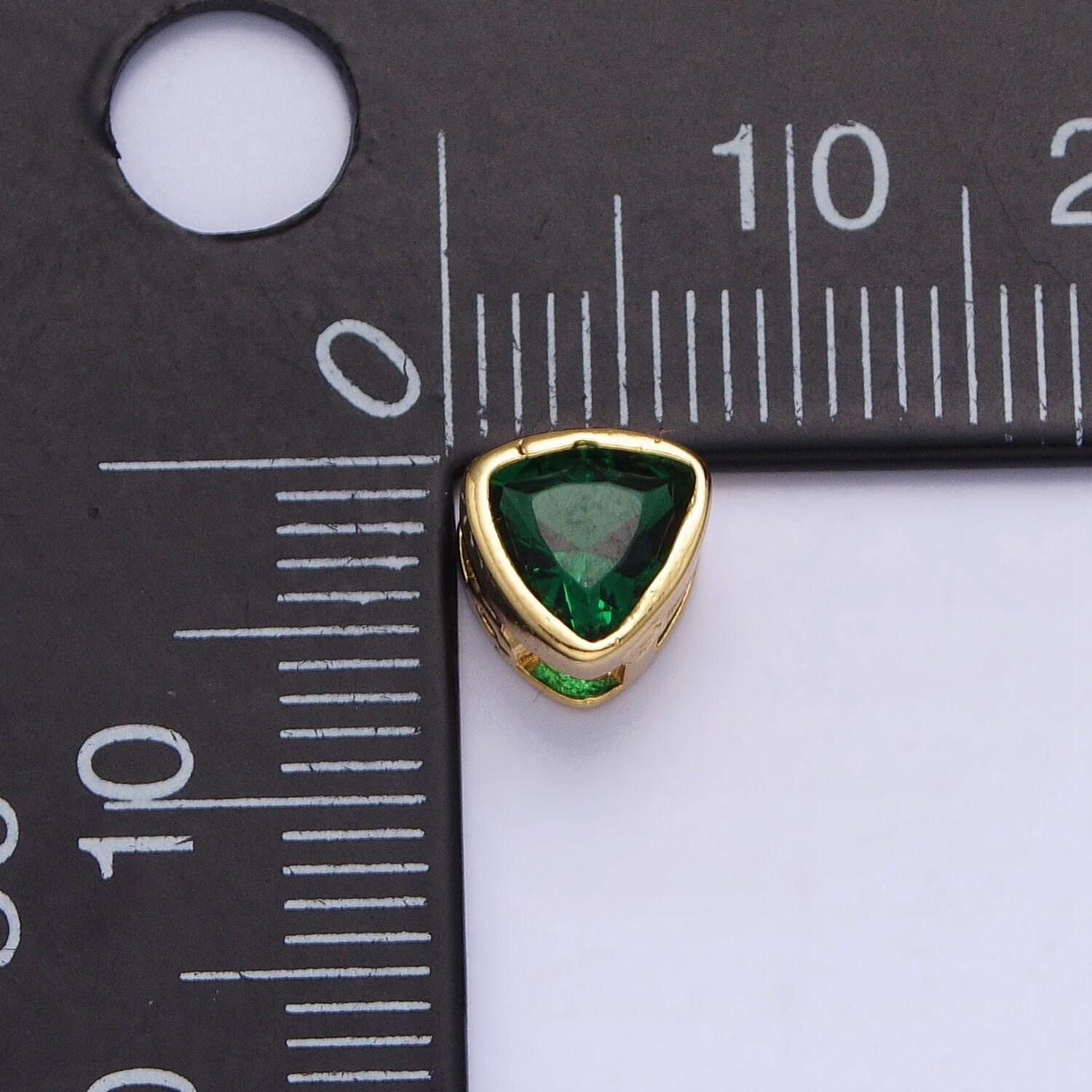 7mm gold plated dainty cz triangle spacer bead, gold geometric spacer beads cz, small colorful Trillion spacers for bracelet necklace b-193