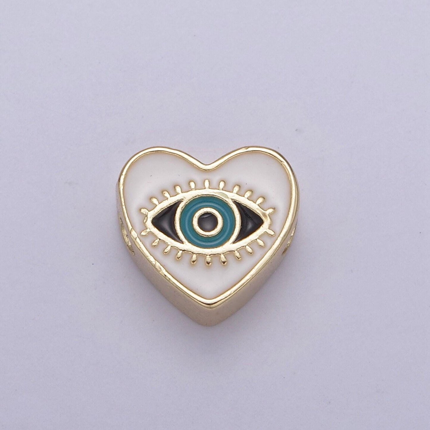10mm evil eye beads, heart eye jewelry beads, heart beads, black blue white enamel bead spacer for bracelet component double sided